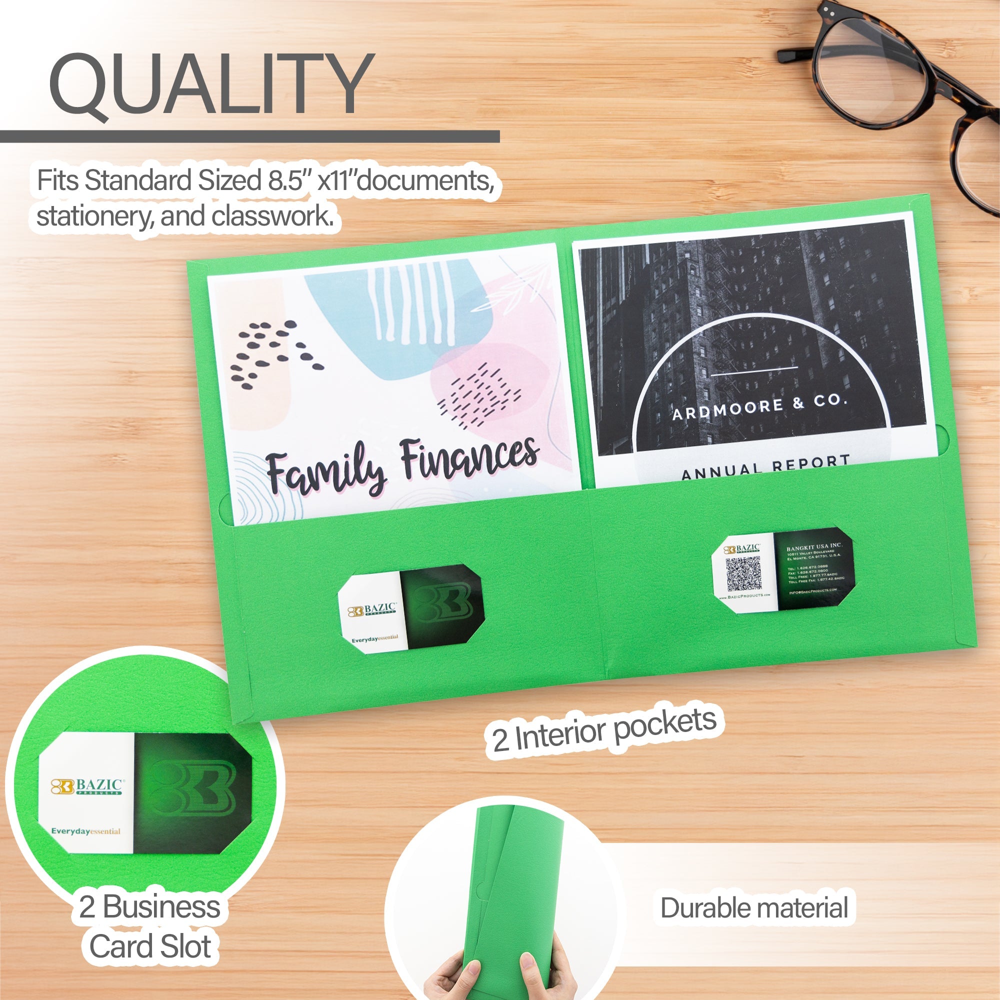 2-Pockets Portfolios Premium Green Color (25/Box)