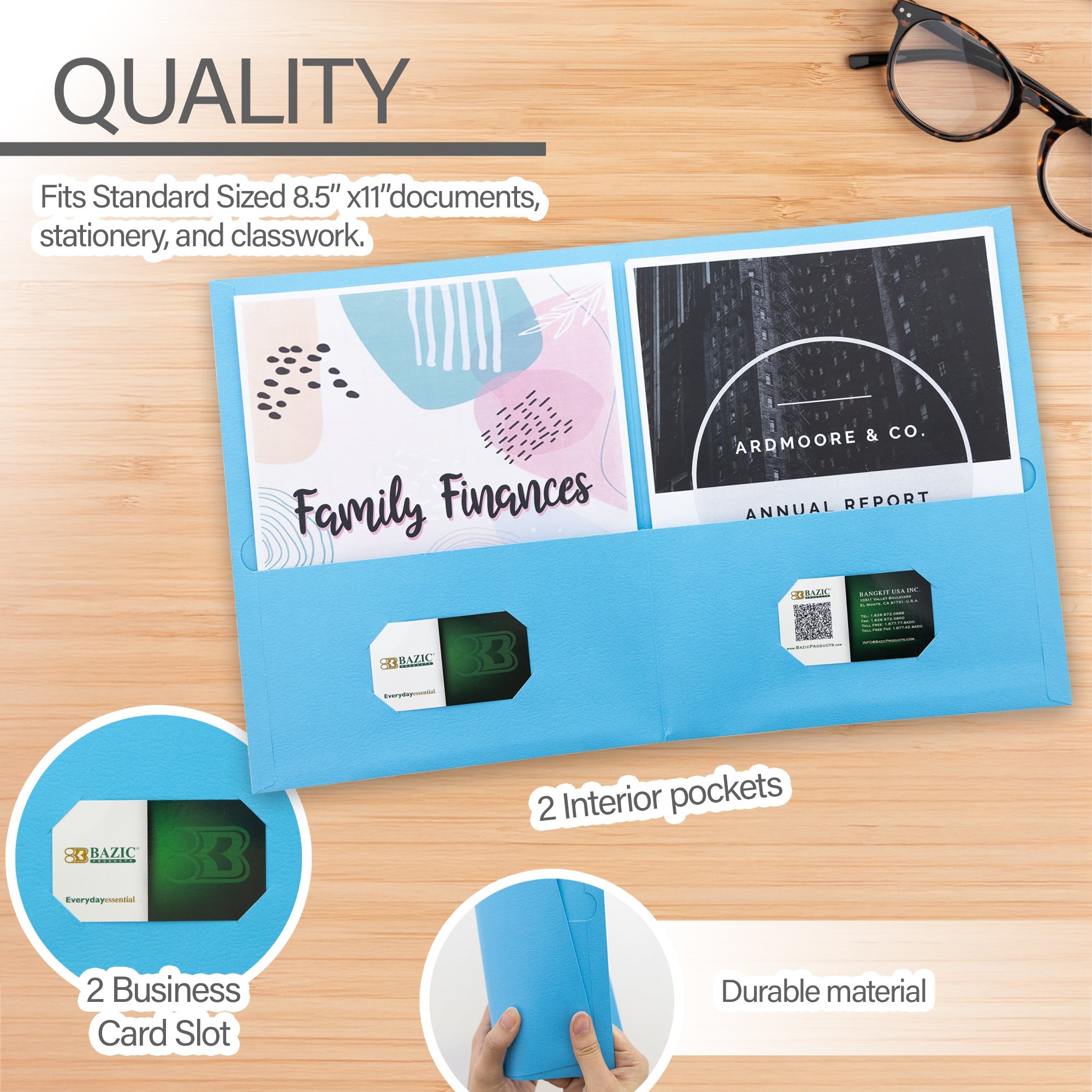2-Pockets Portfolios Premium Light Blue Color (25/Box)