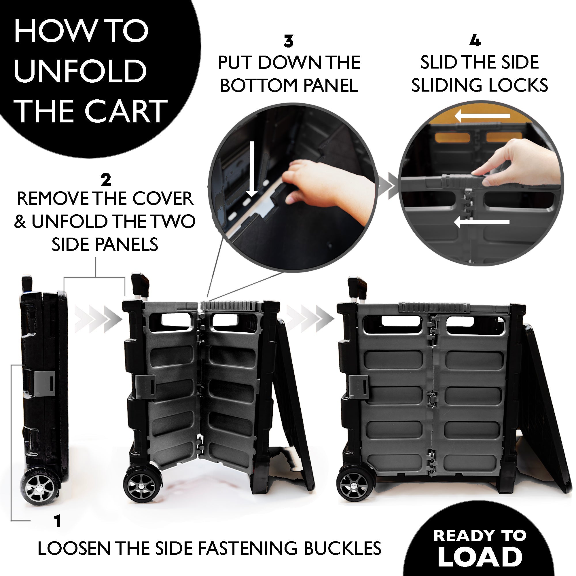 Foldable Rolling Cart w/ Lid Cover Black 16" X 18" X 15"