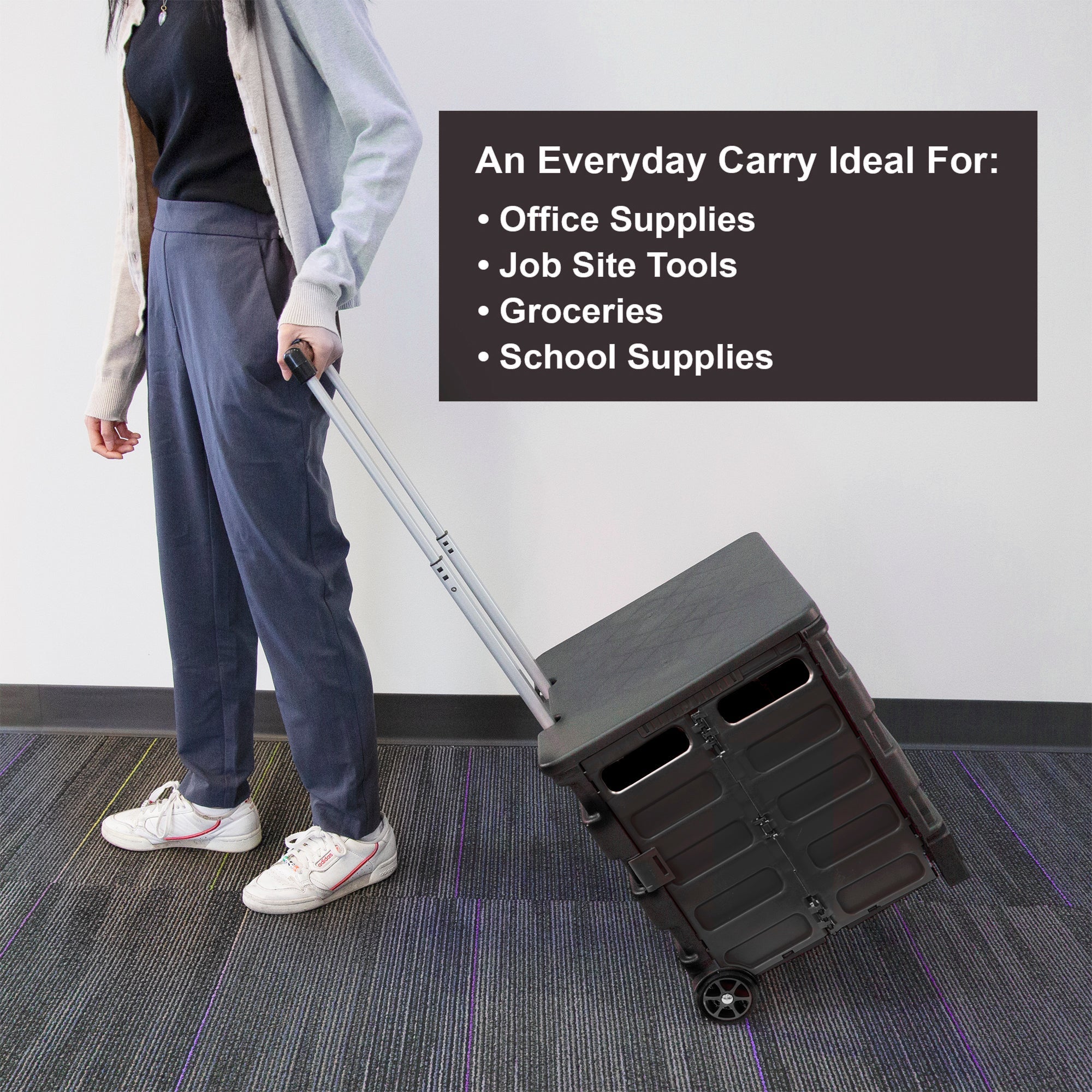 Foldable Rolling Cart w/ Lid Cover Black 16" X 18" X 15"