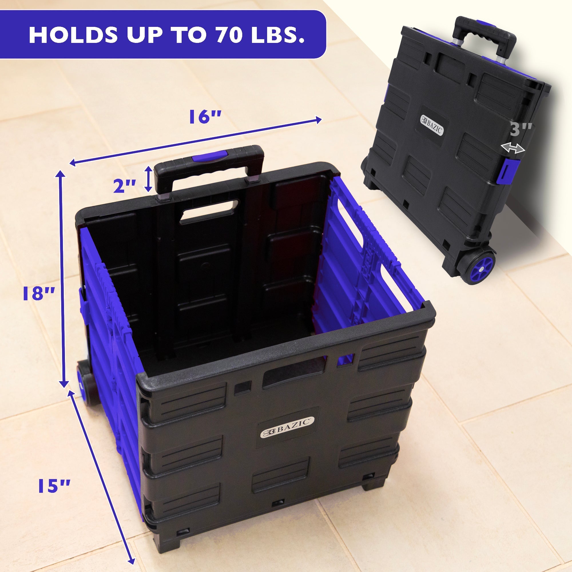 Foldable Rolling Cart w/ Lid Cover Blue 16" X 18" X 15"