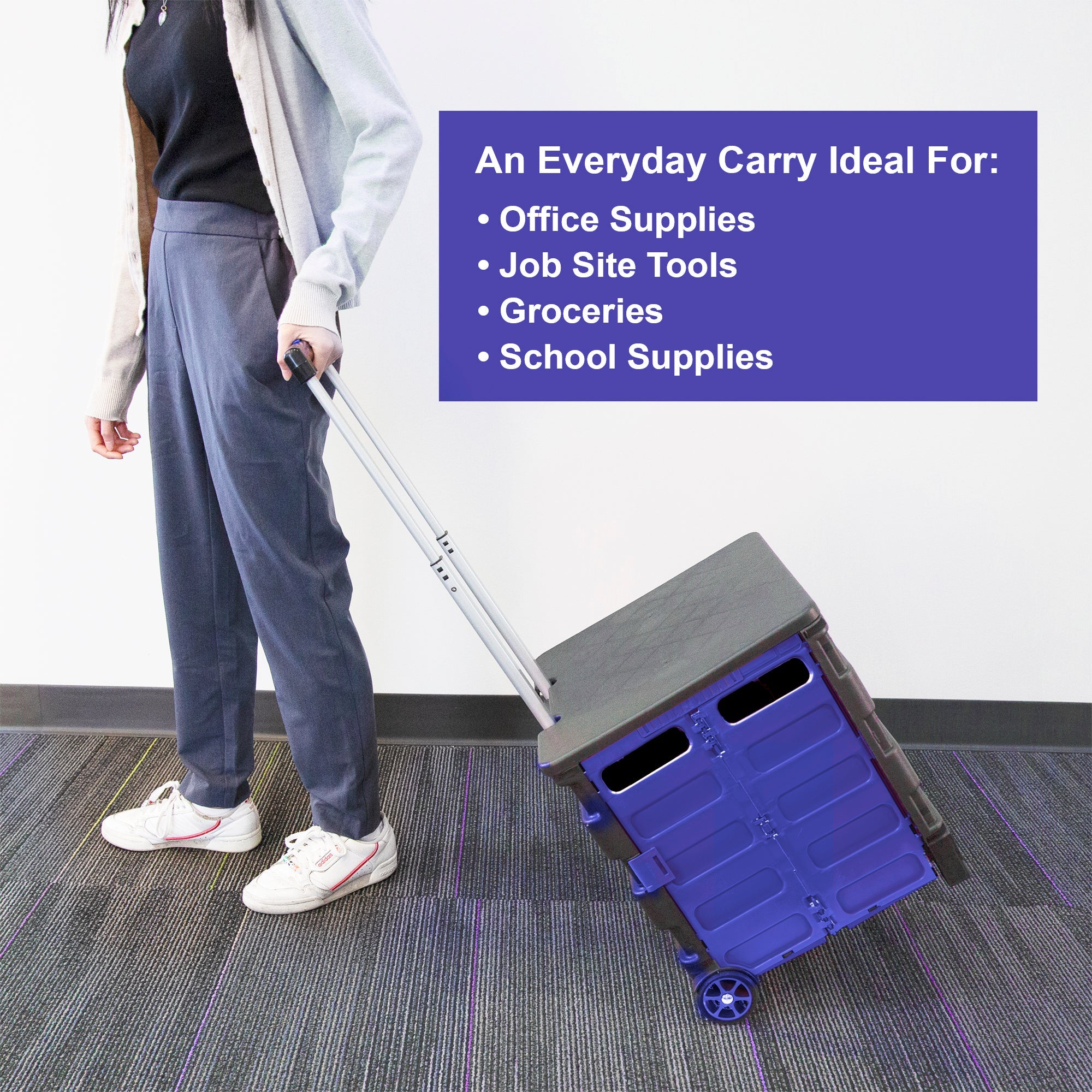 Foldable Rolling Cart w/ Lid Cover Blue 16" X 18" X 15"