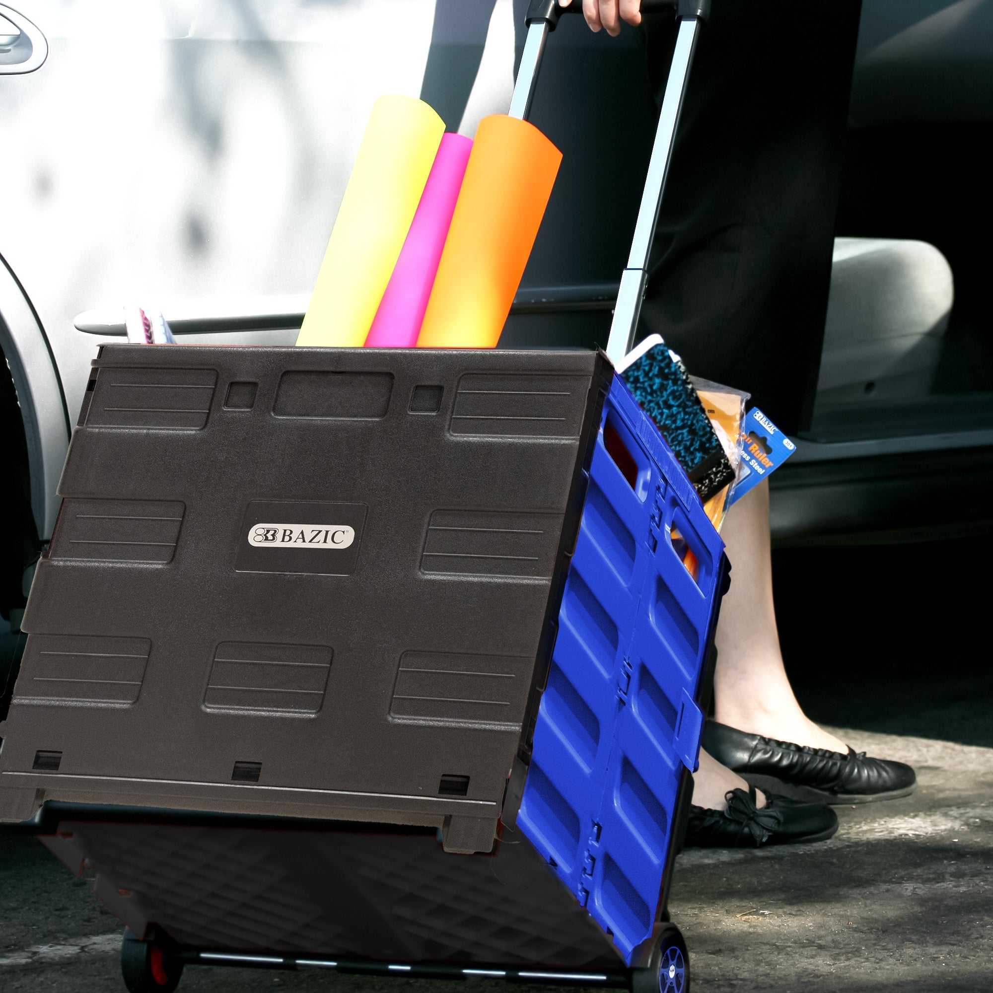 Foldable Rolling Cart w/ Lid Cover Blue 16" X 18" X 15"