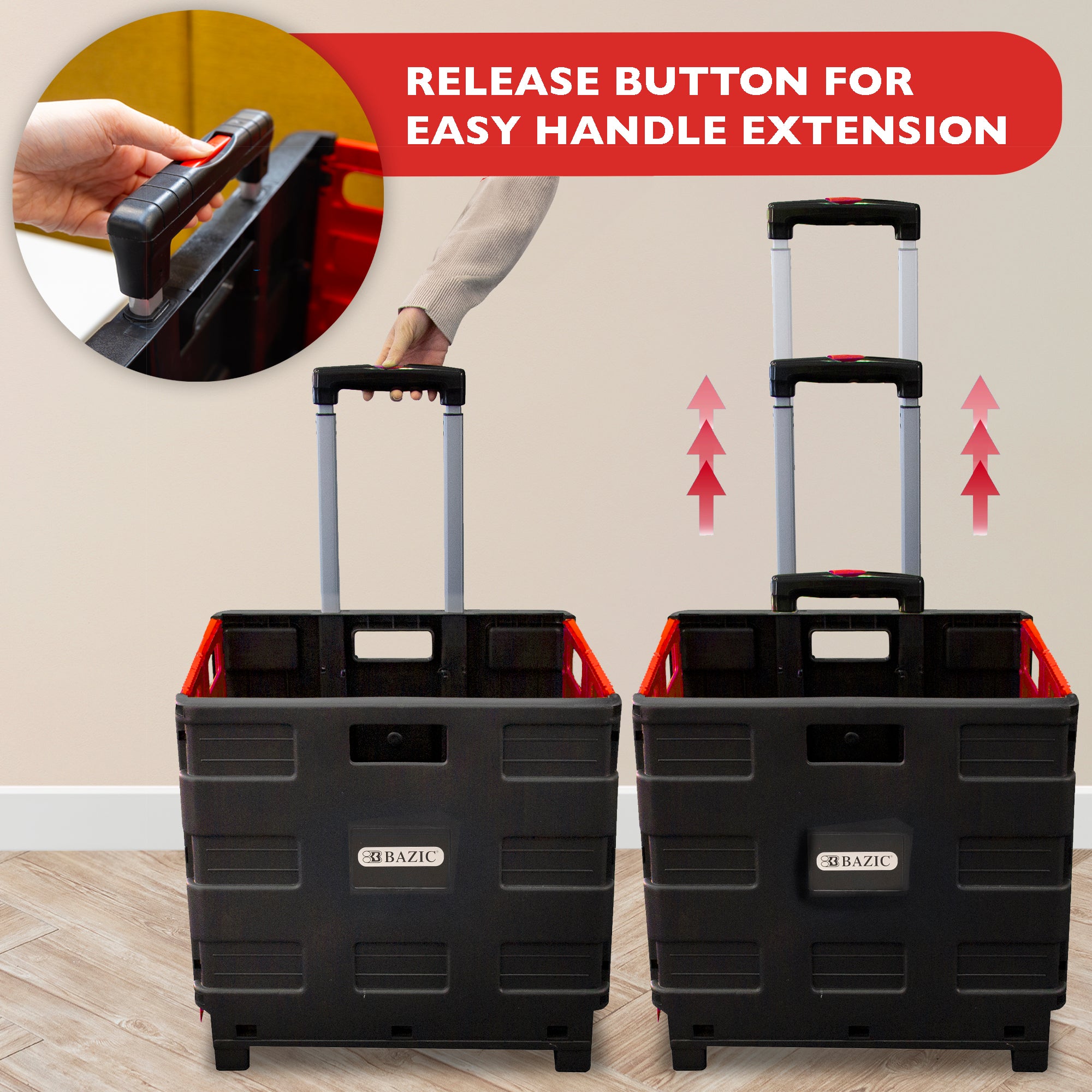 Foldable Rolling Cart w/ Lid Cover Red 16" X 18" X 15"