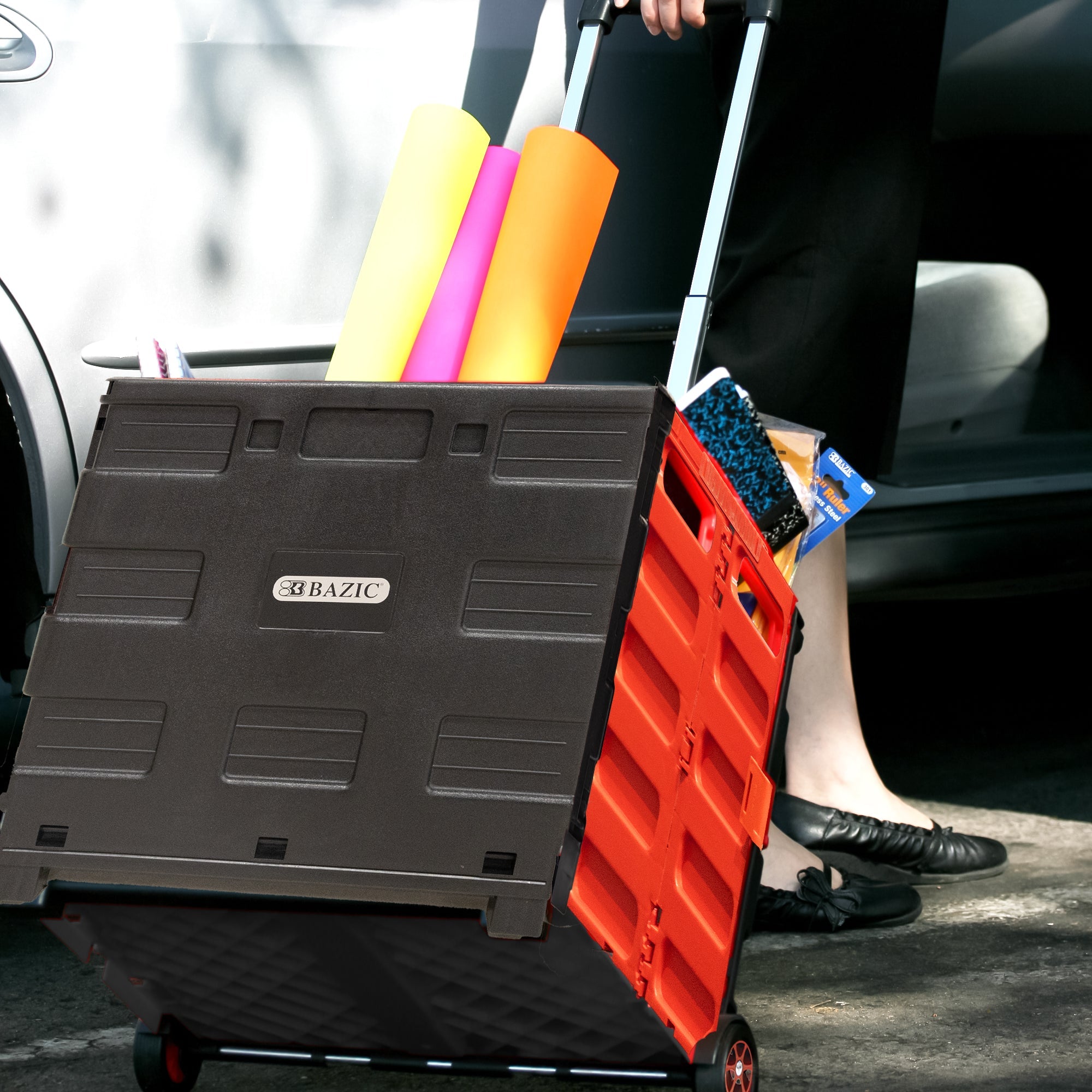 Foldable Rolling Cart w/ Lid Cover Red 16" X 18" X 15"