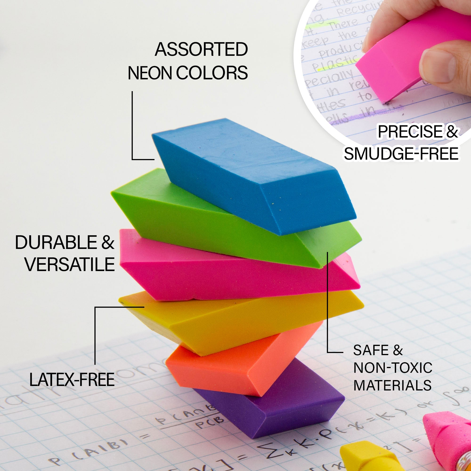 Neon Bevel Eraser (6/Pack)