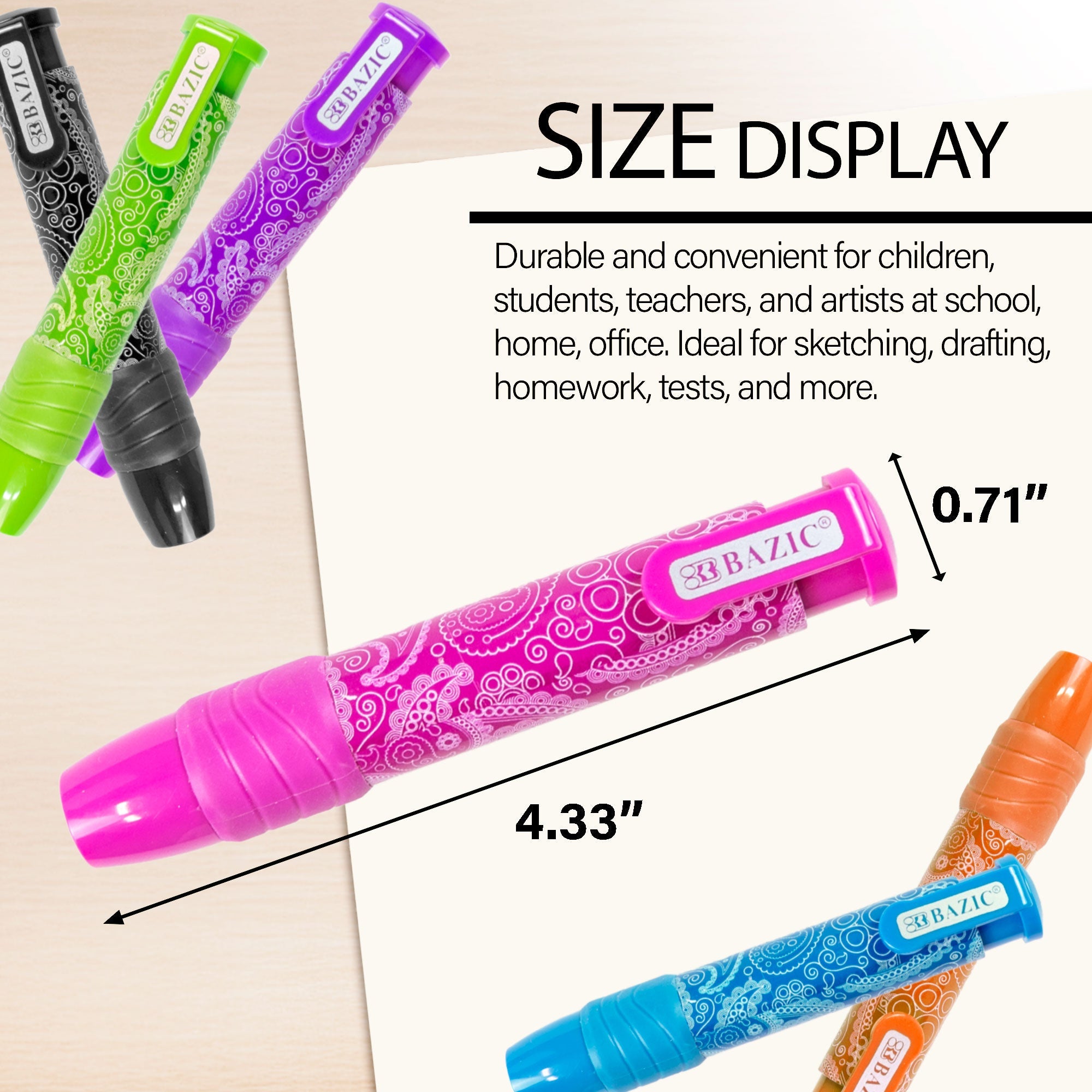 Retractable Paisley Stick Erasers (2/Pack)