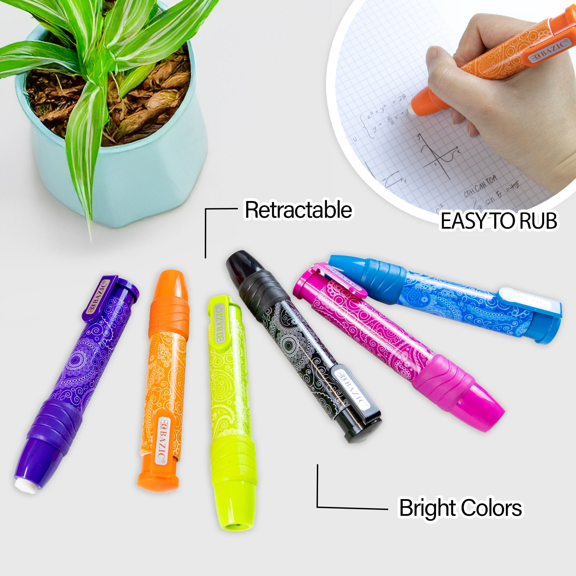 Retractable Paisley Stick Erasers (2/Pack)