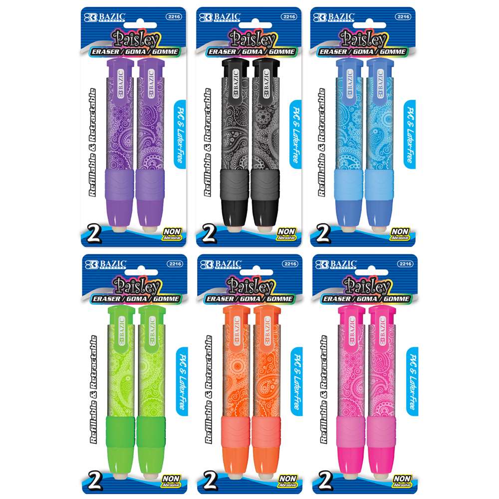 Retractable Paisley Stick Erasers (2/Pack)