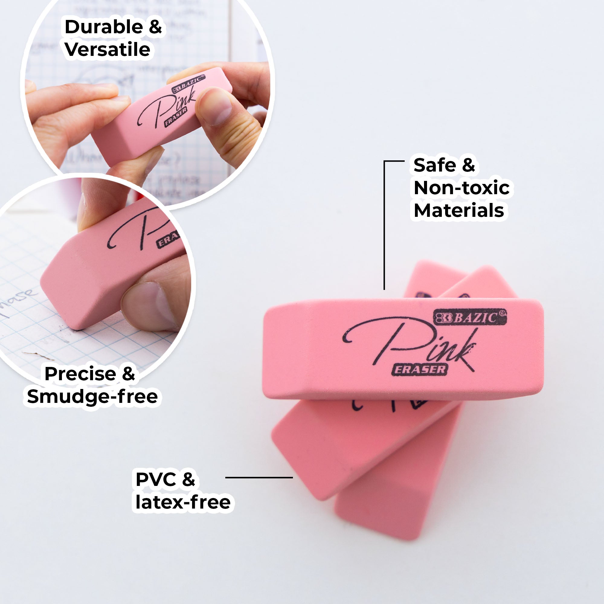 Pink Bevel Eraser (24/Pack)