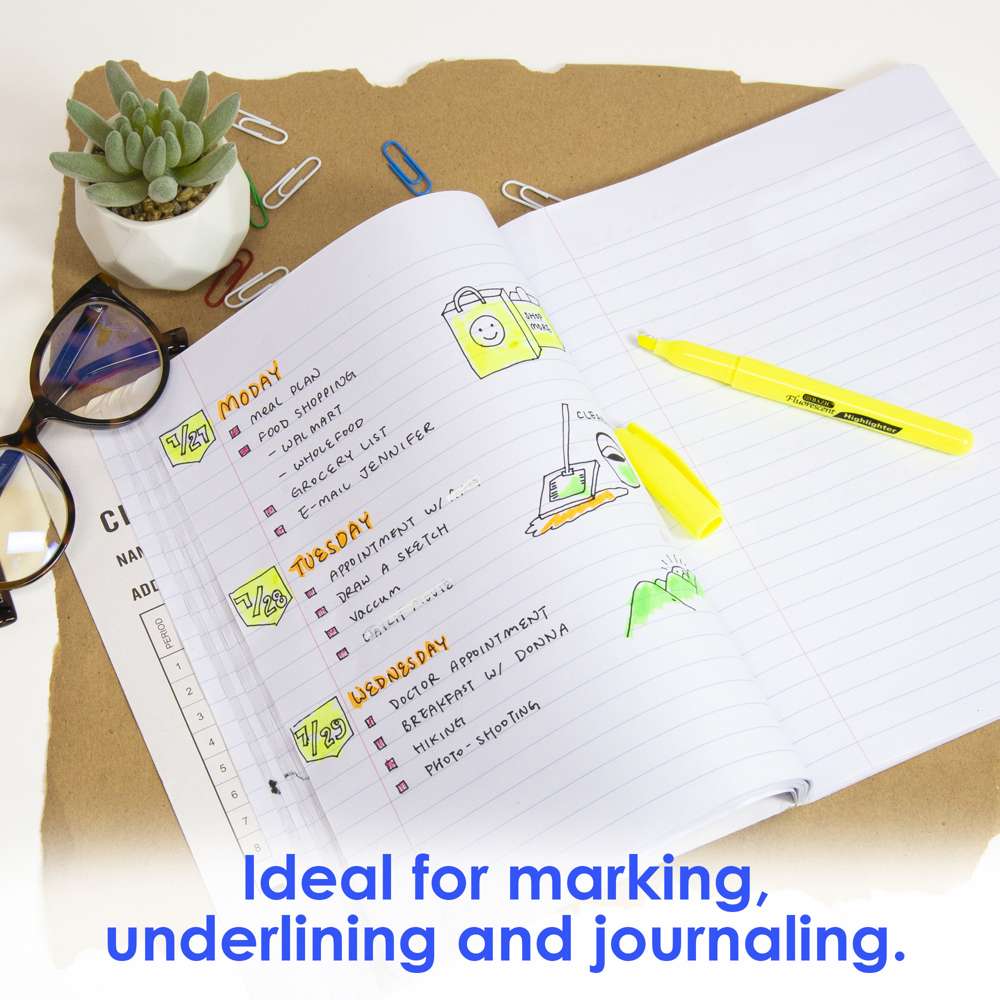 Fluorescent Highlighter Yellow w/ Pocket Clip (12/Pack)