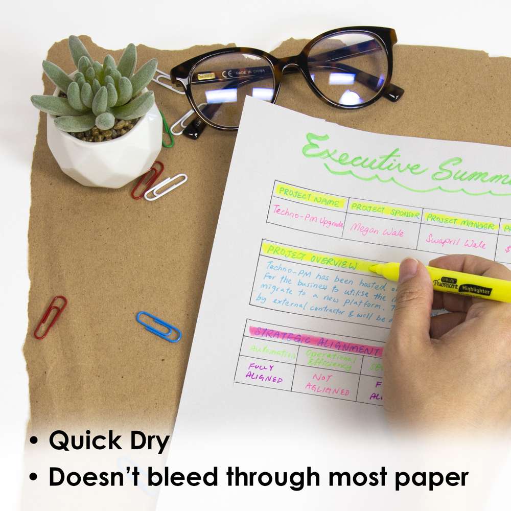Fluorescent Highlighter Yellow w/ Pocket Clip (12/Pack)