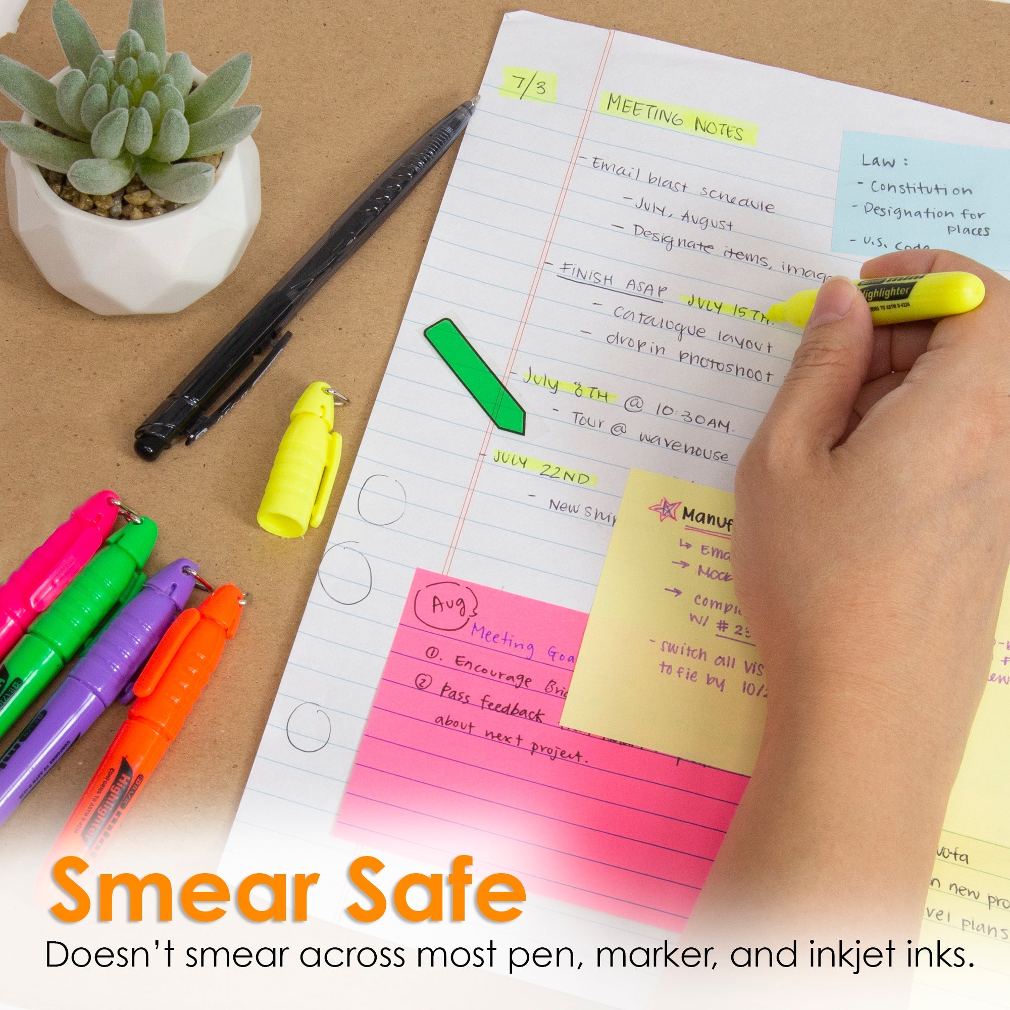 Mini Fluorescent Highlighter w/ Cap Clip (6/Pack)