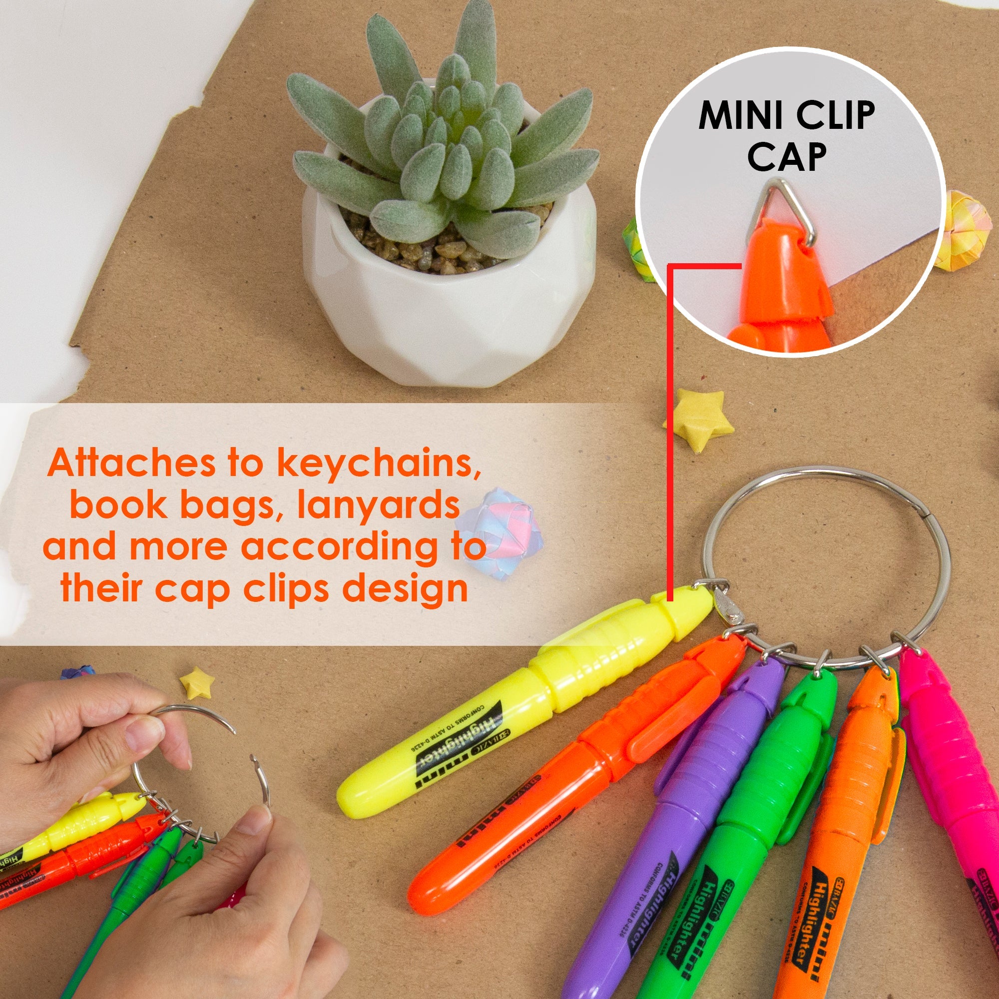 Mini Fluorescent Highlighter w/ Cap Clip (6/Pack)