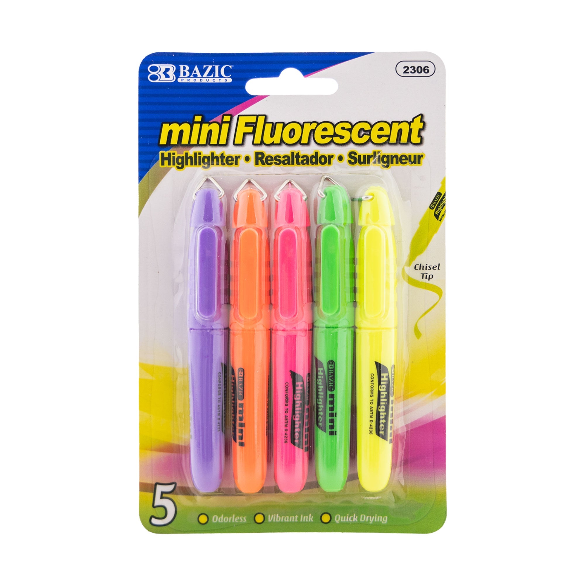 Mini Fluorescent Highlighter w/ Cap Clip (6/Pack)