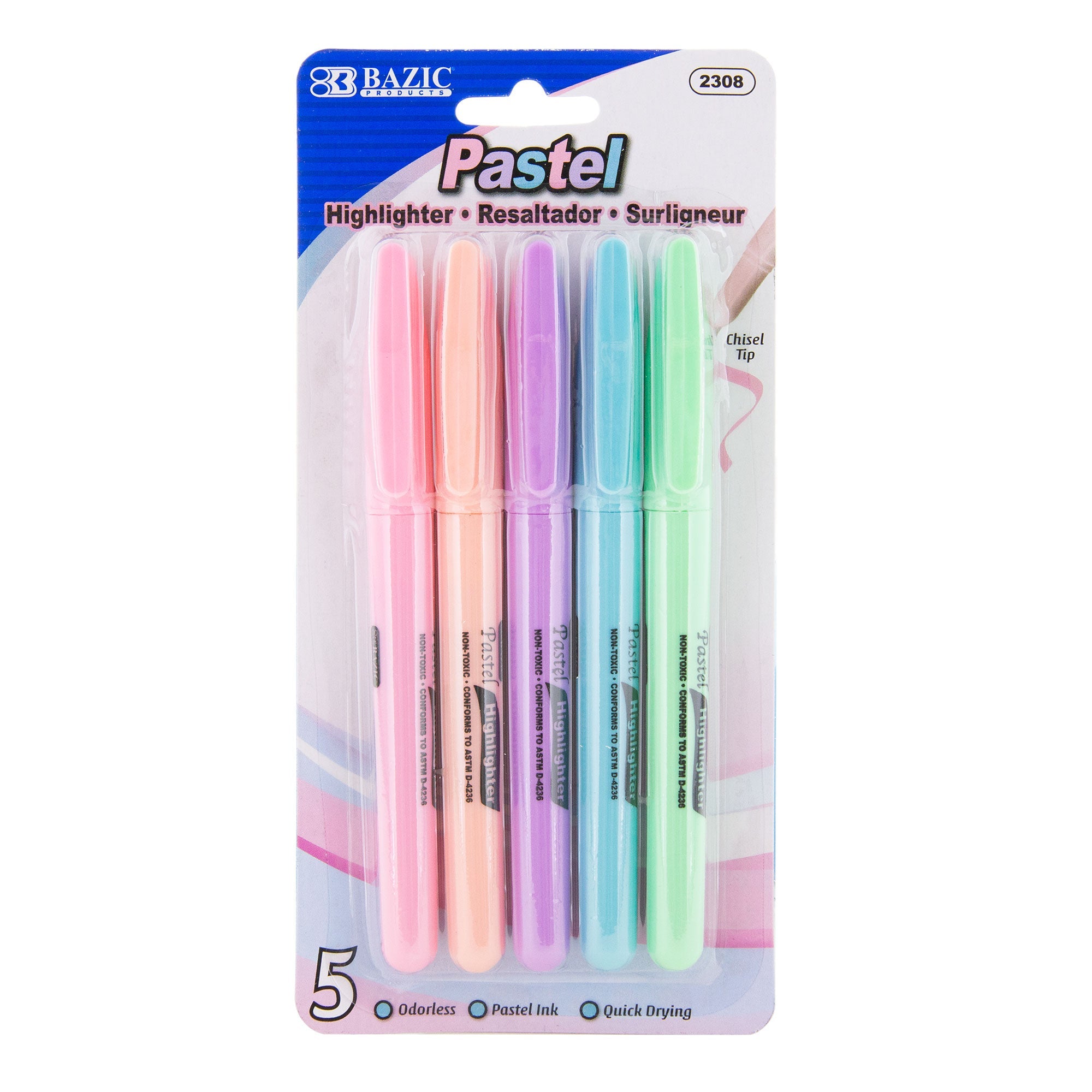 Pen Style Pastel Assorted Colors Highlighter (5/Pack)