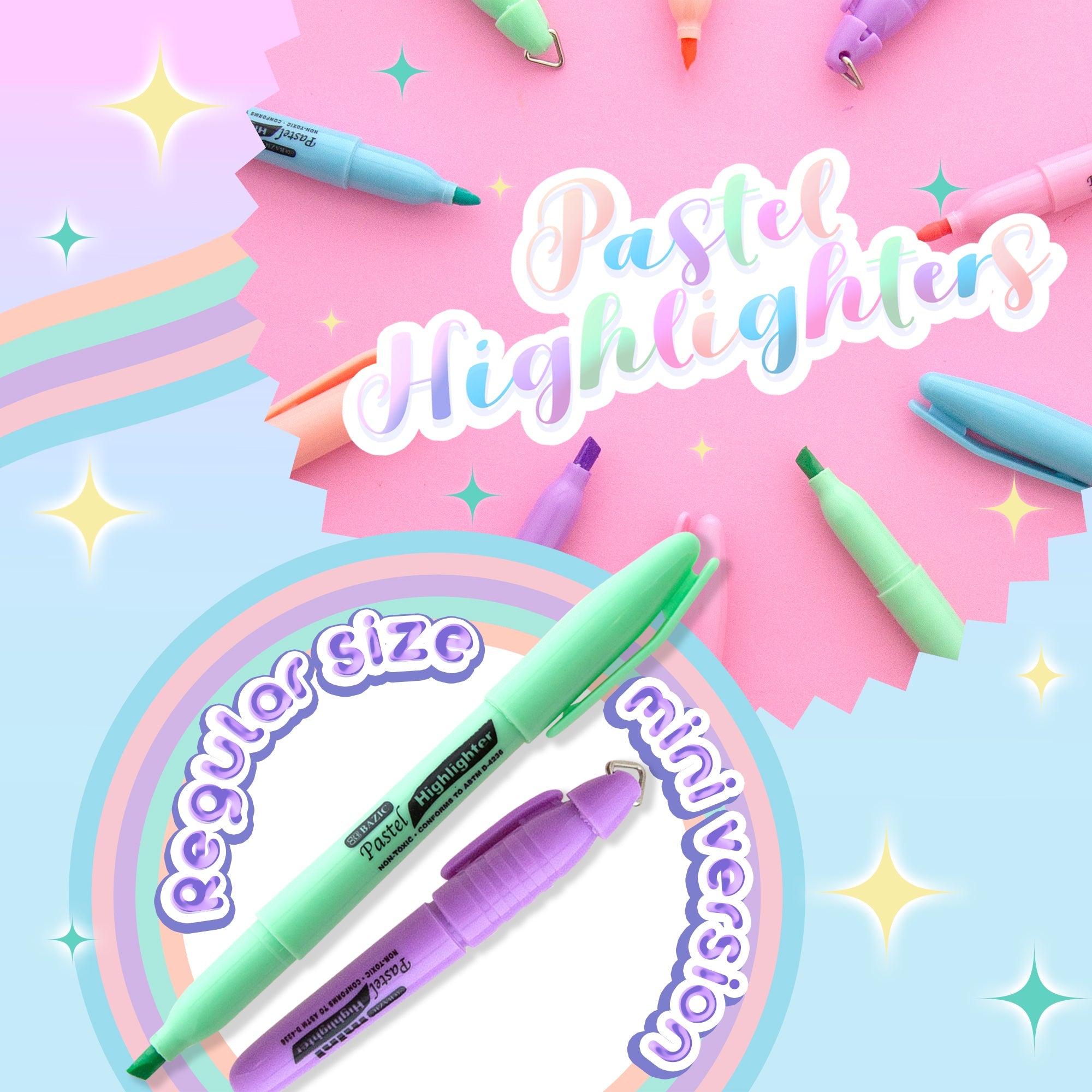 Pen Style Pastel Assorted Colors Highlighter (5/Pack)