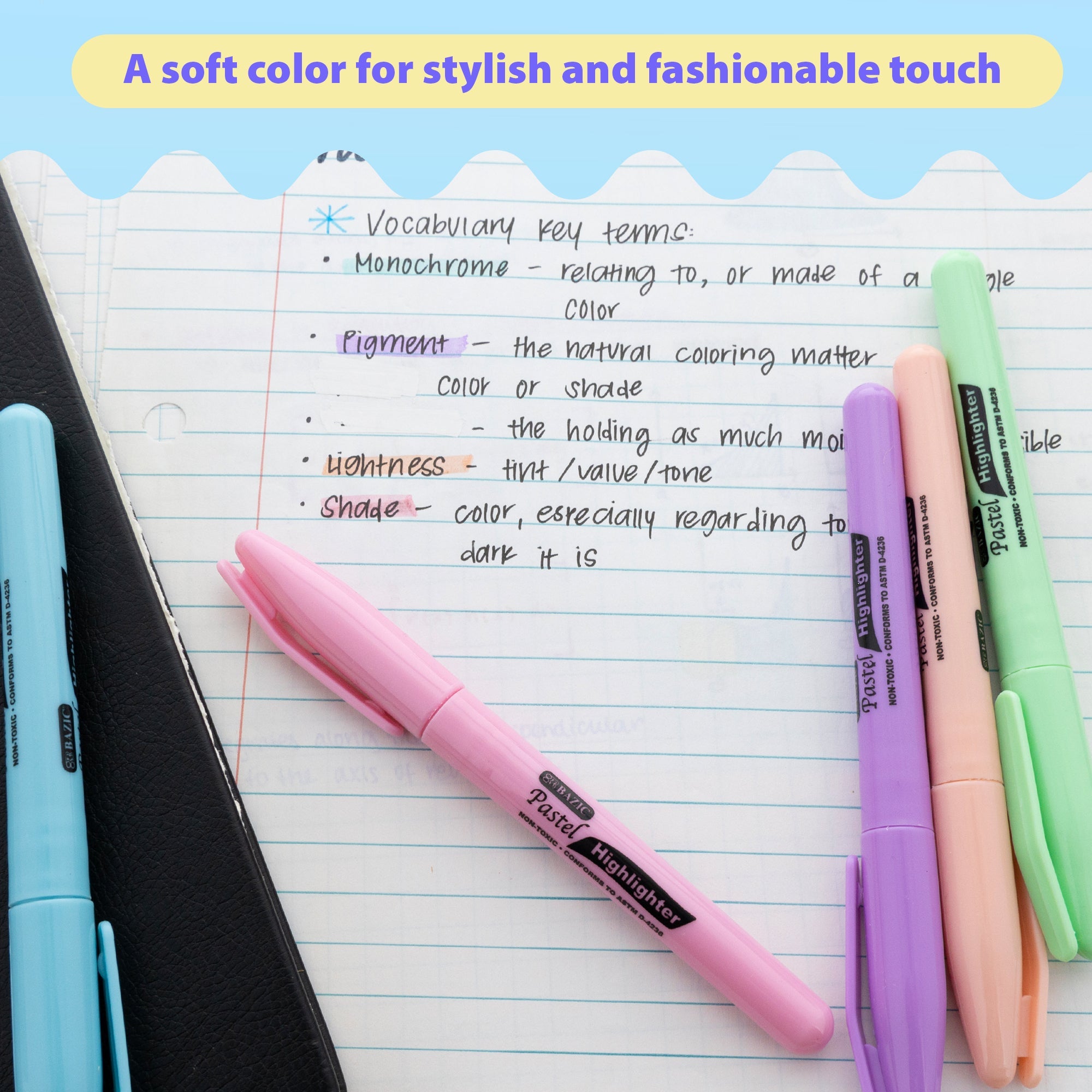 Pen Style Pastel Assorted Colors Highlighter (5/Pack)