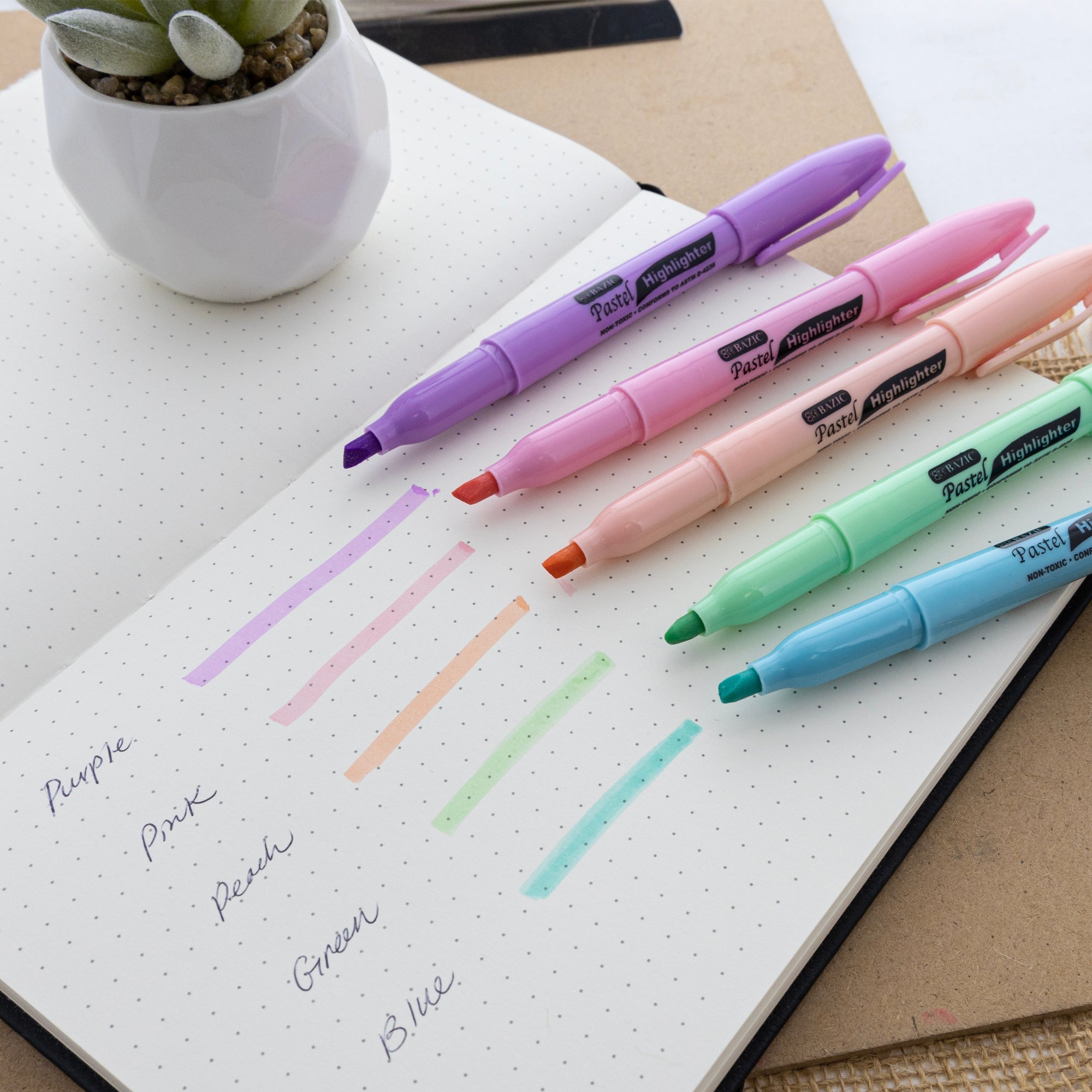 Pen Style Pastel Assorted Colors Highlighter (5/Pack)