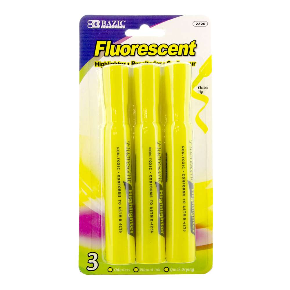 Desk Style Fluorescent Highlighters Yellow (3/Pack)