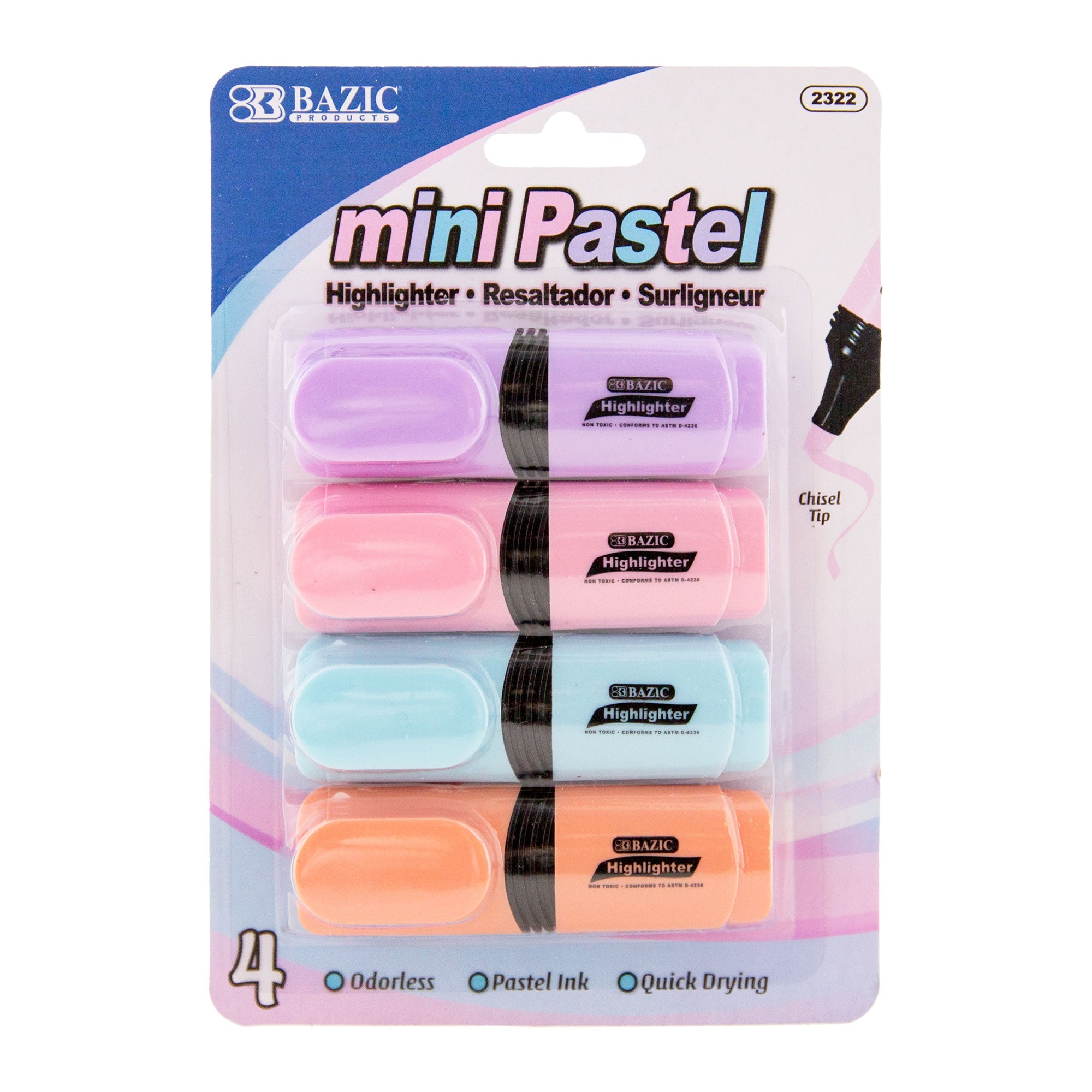 Desk Style Pastel Mini Highlighters (4/Pack)