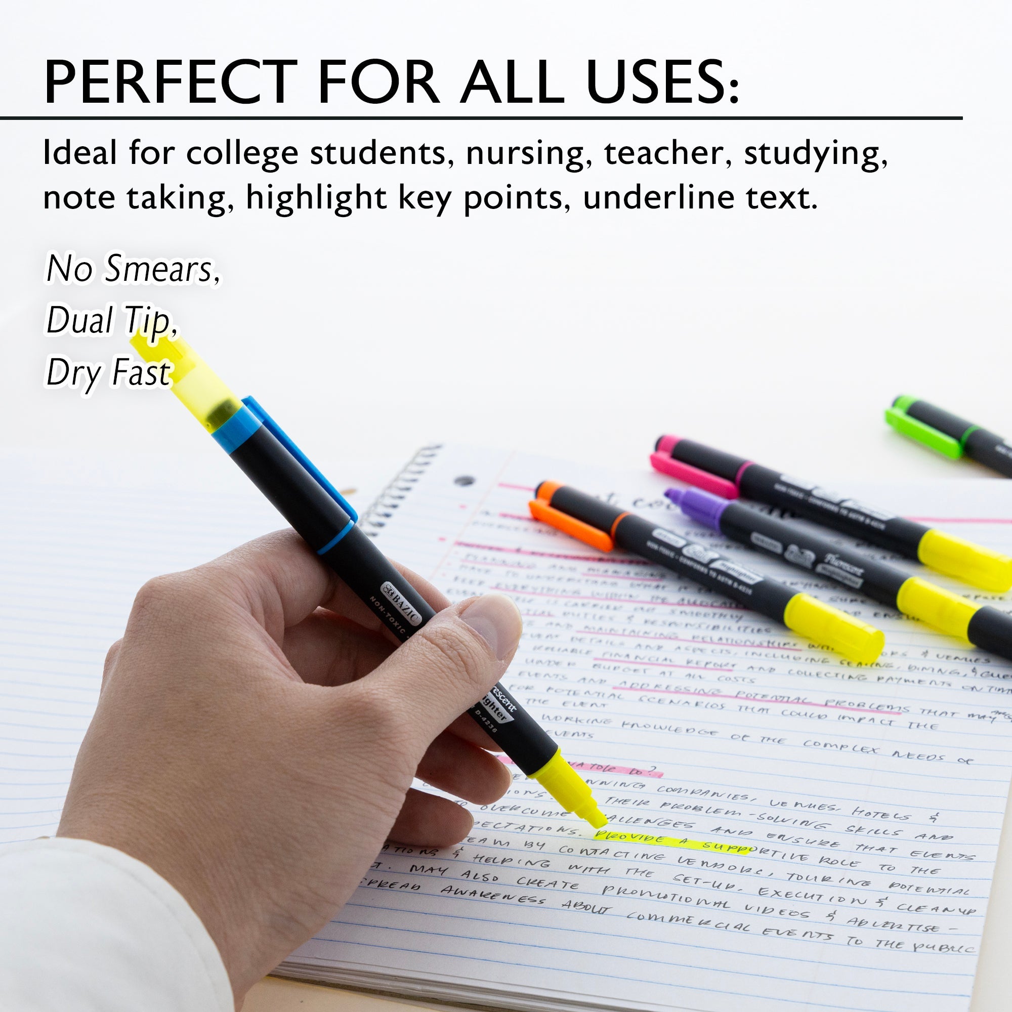 Double Tip Fluorescent Highlighters (5/Pack)