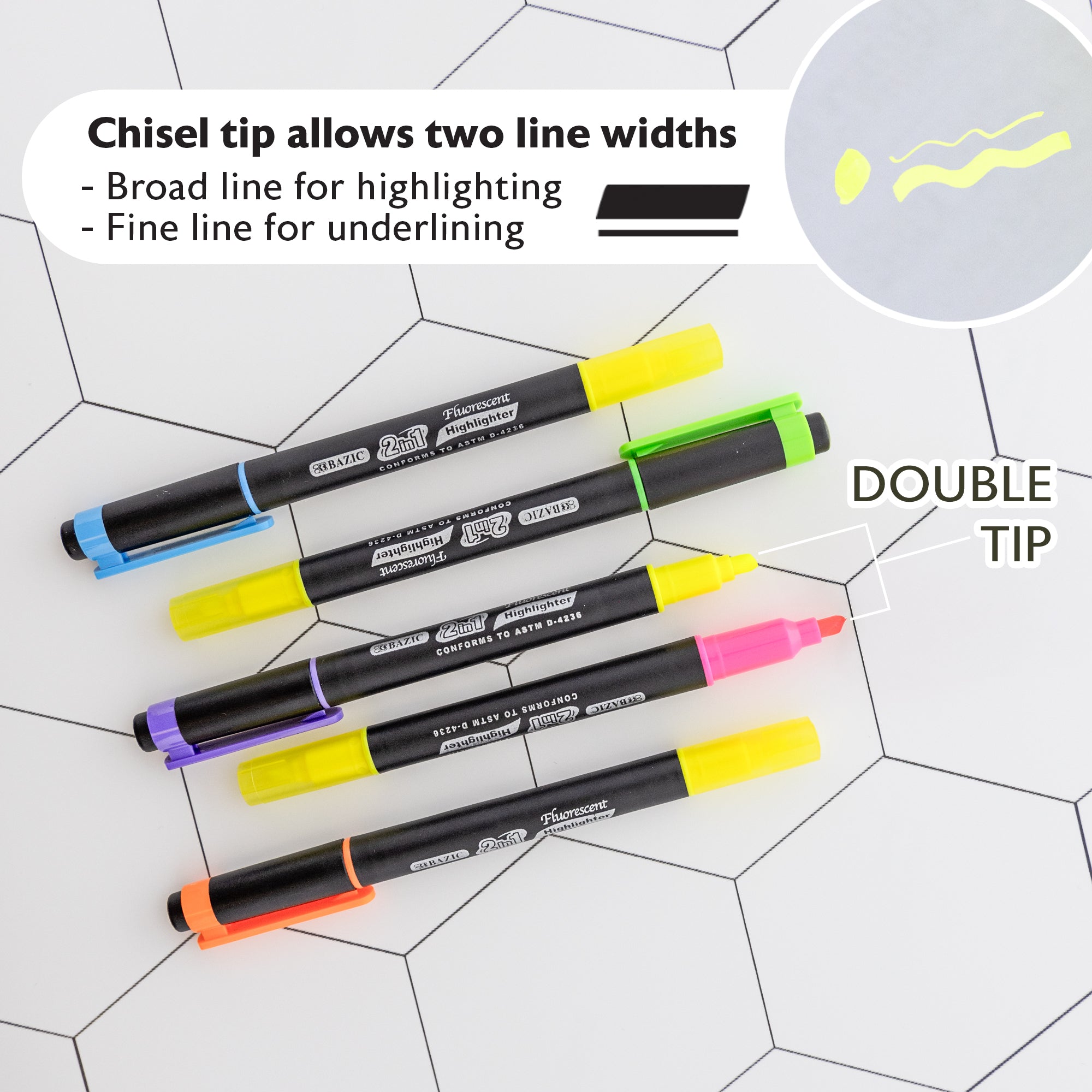 Double Tip Fluorescent Highlighters (5/Pack)