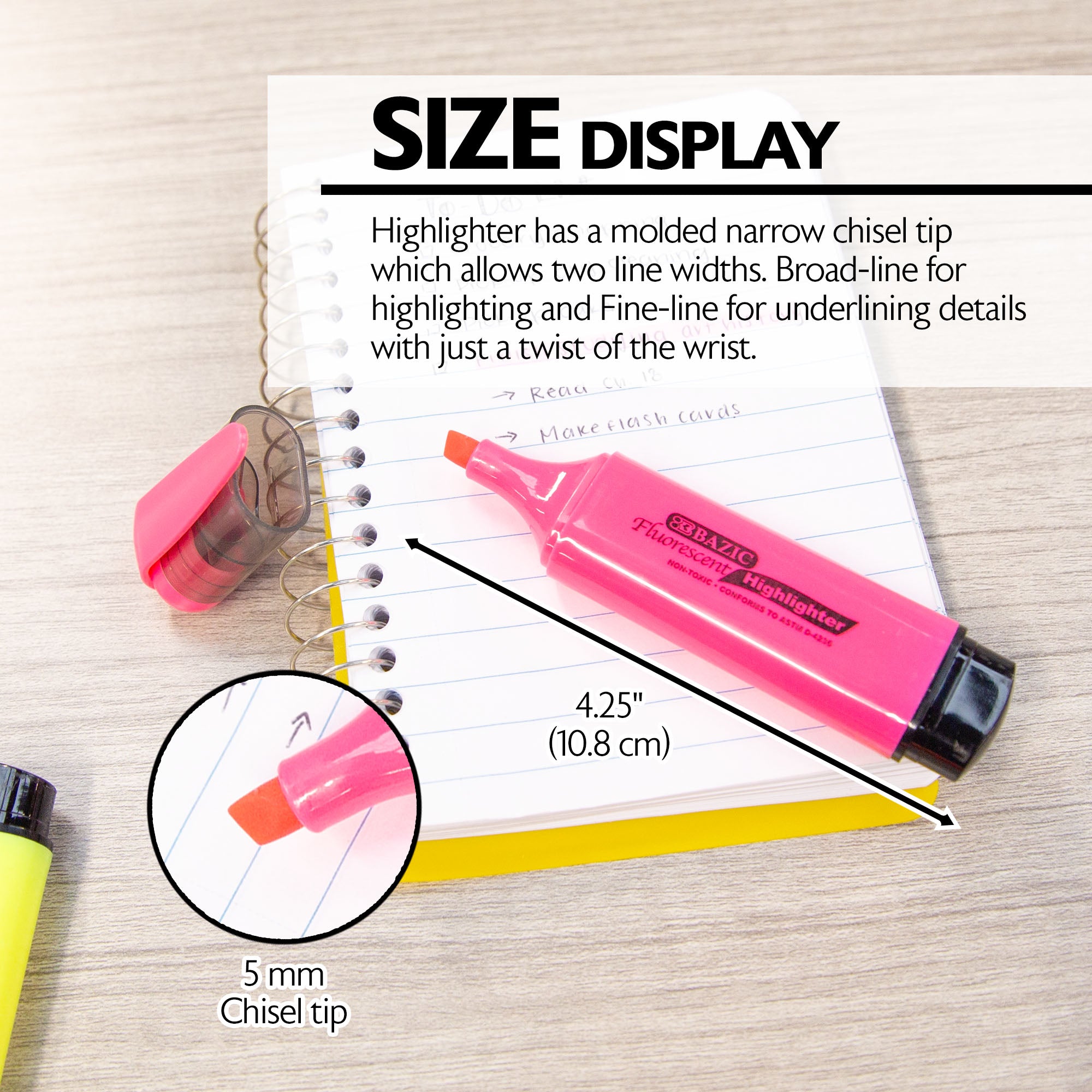 Fluorescent Highlighters w/ Pocket Clip (3/Pack)