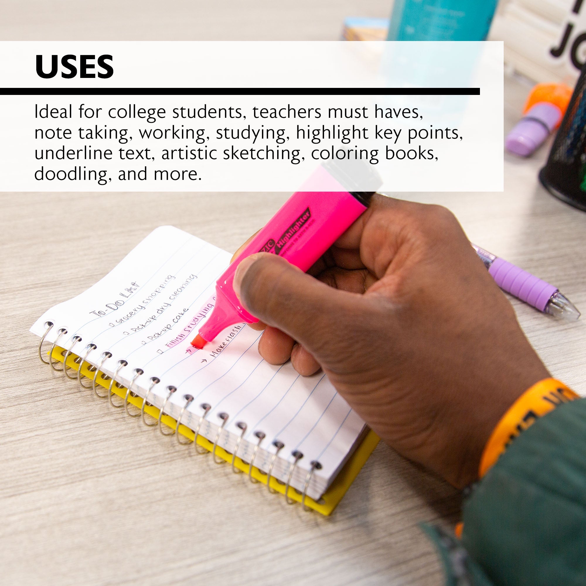 Fluorescent Highlighters w/ Pocket Clip (3/Pack)