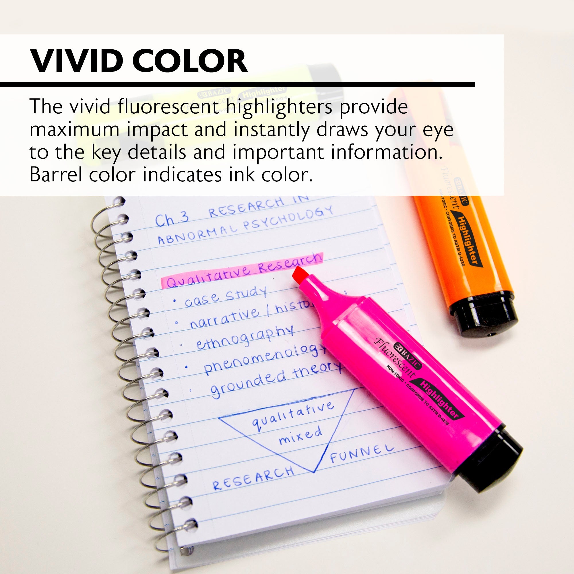 Fluorescent Highlighters w/ Pocket Clip (3/Pack)