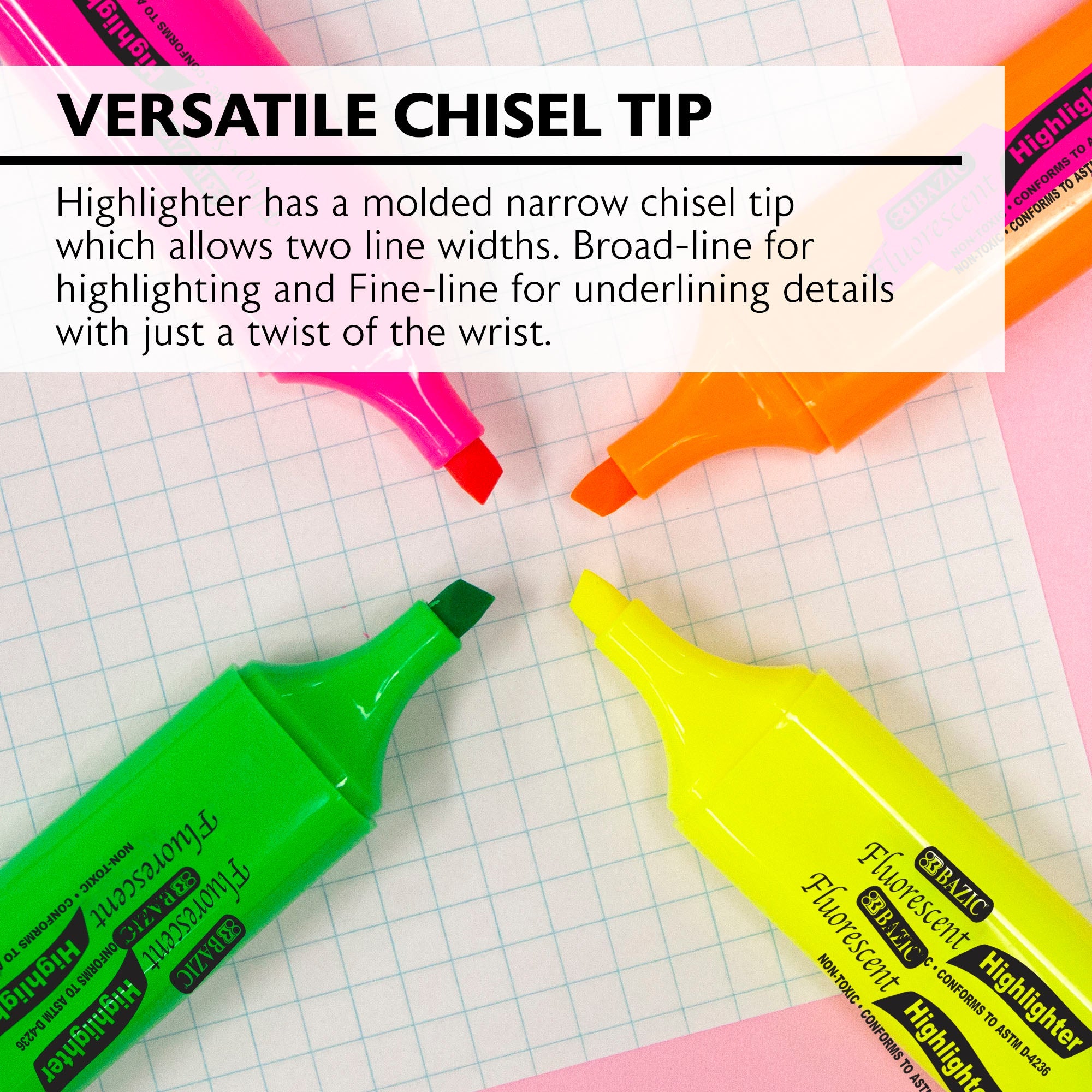 Fluorescent Highlighters w/ Pocket Clip (3/Pack)