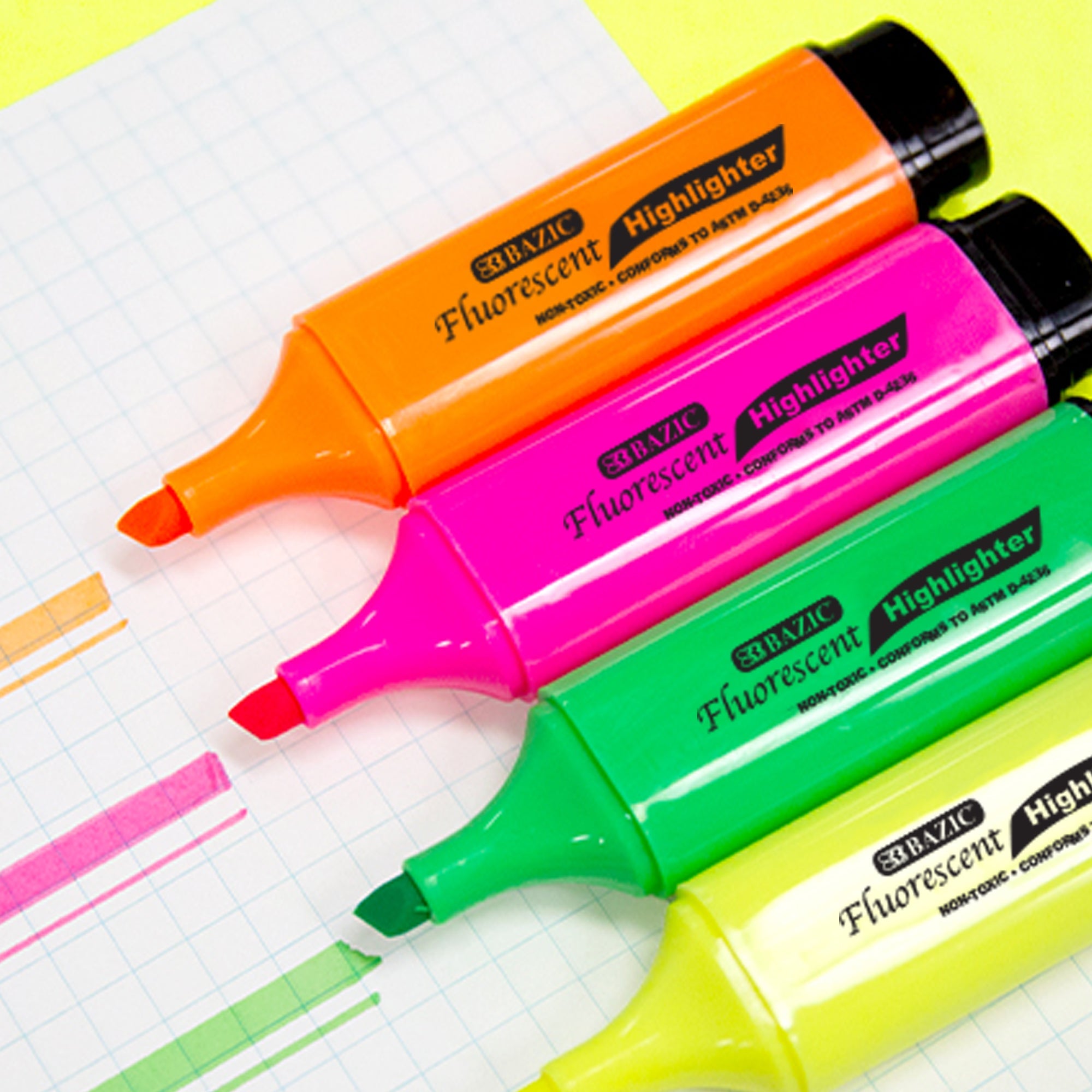 Fluorescent Highlighters w/ Pocket Clip (3/Pack)