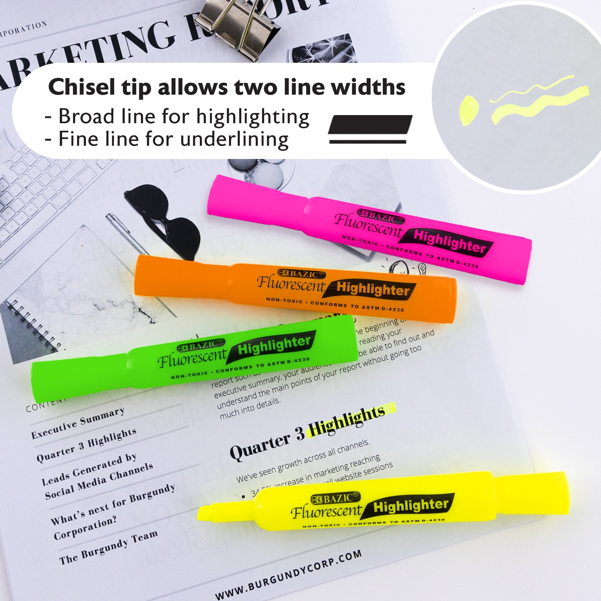 Desk Style Fluorescent Highlighters (4/Pack)