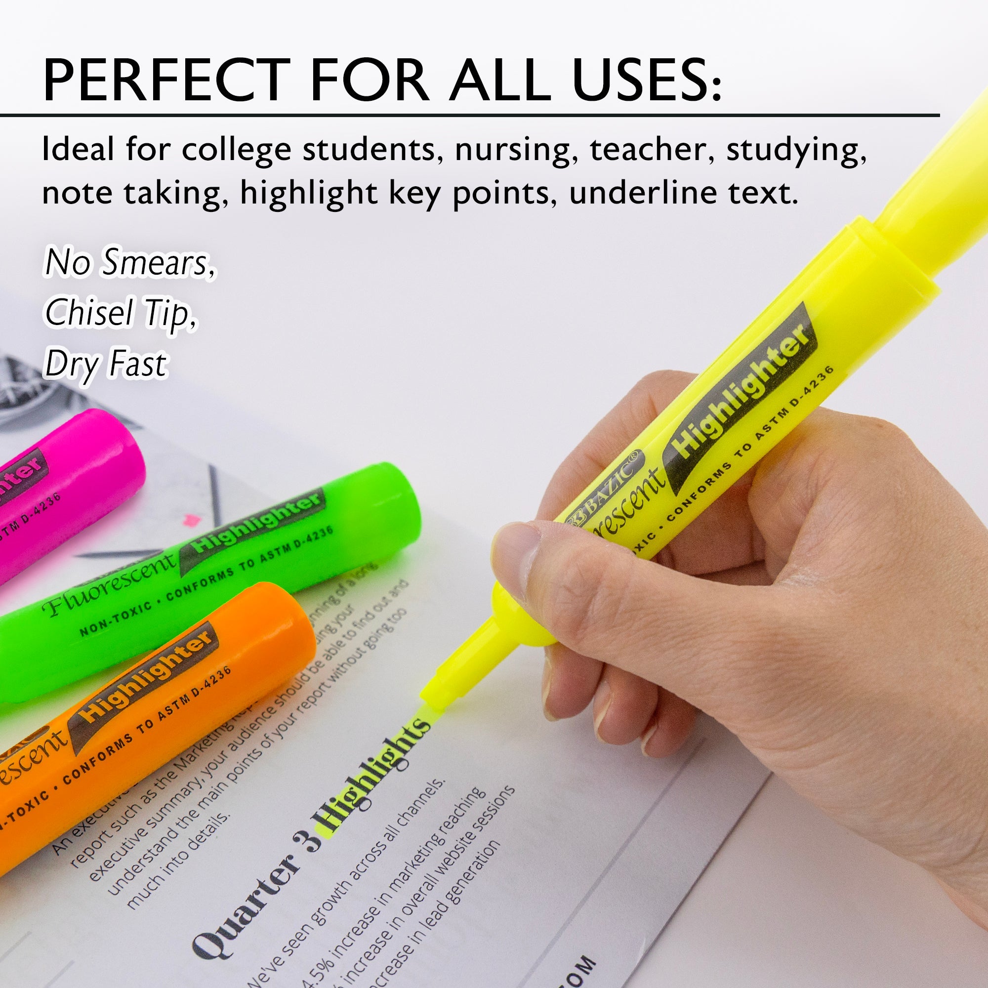 Desk Style Fluorescent Highlighters (4/Pack)