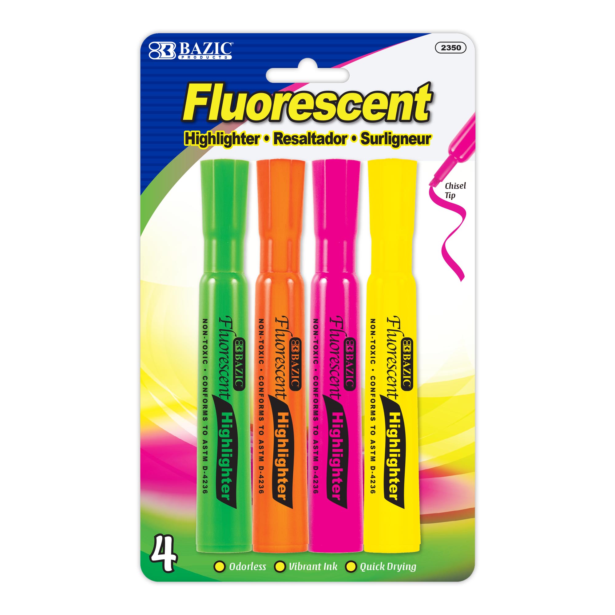 Desk Style Fluorescent Highlighters (4/Pack)
