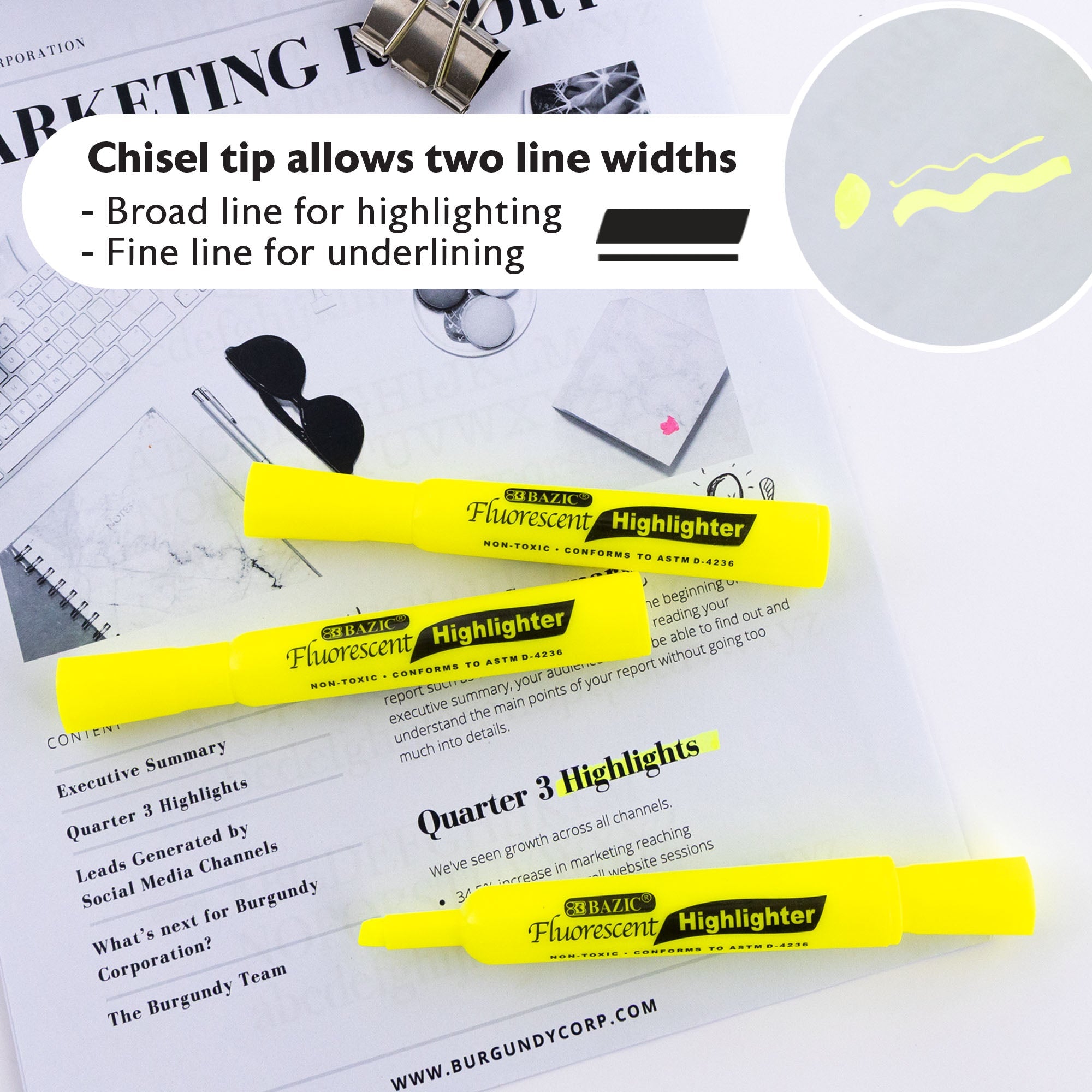 Desk Style Fluorescent Highlighters Yellow (4/Pack)