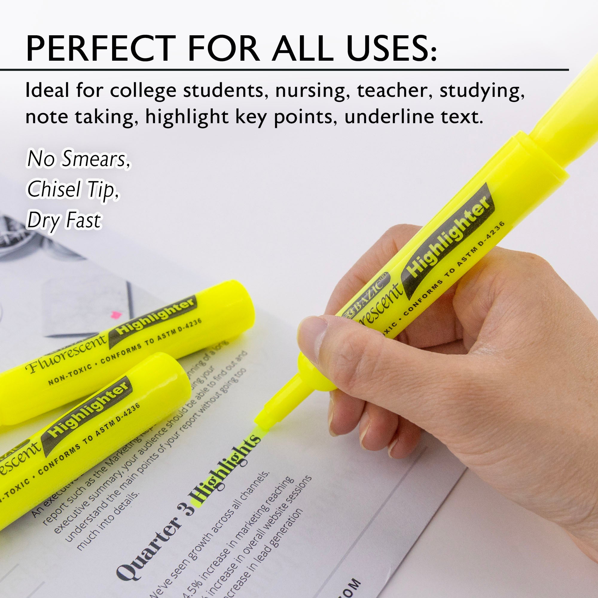 Desk Style Fluorescent Highlighters Yellow (4/Pack)