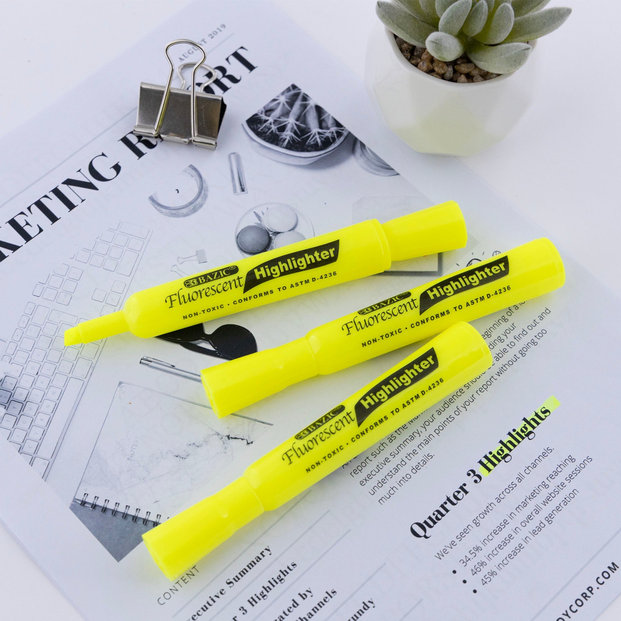 Desk Style Fluorescent Highlighters Yellow (4/Pack)