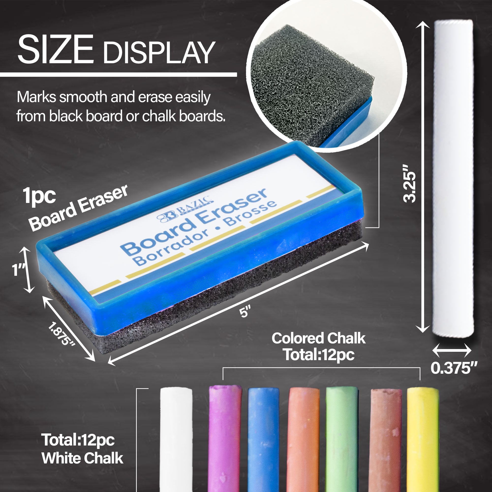 12 Color & 12 White Chalk w/ Eraser Set