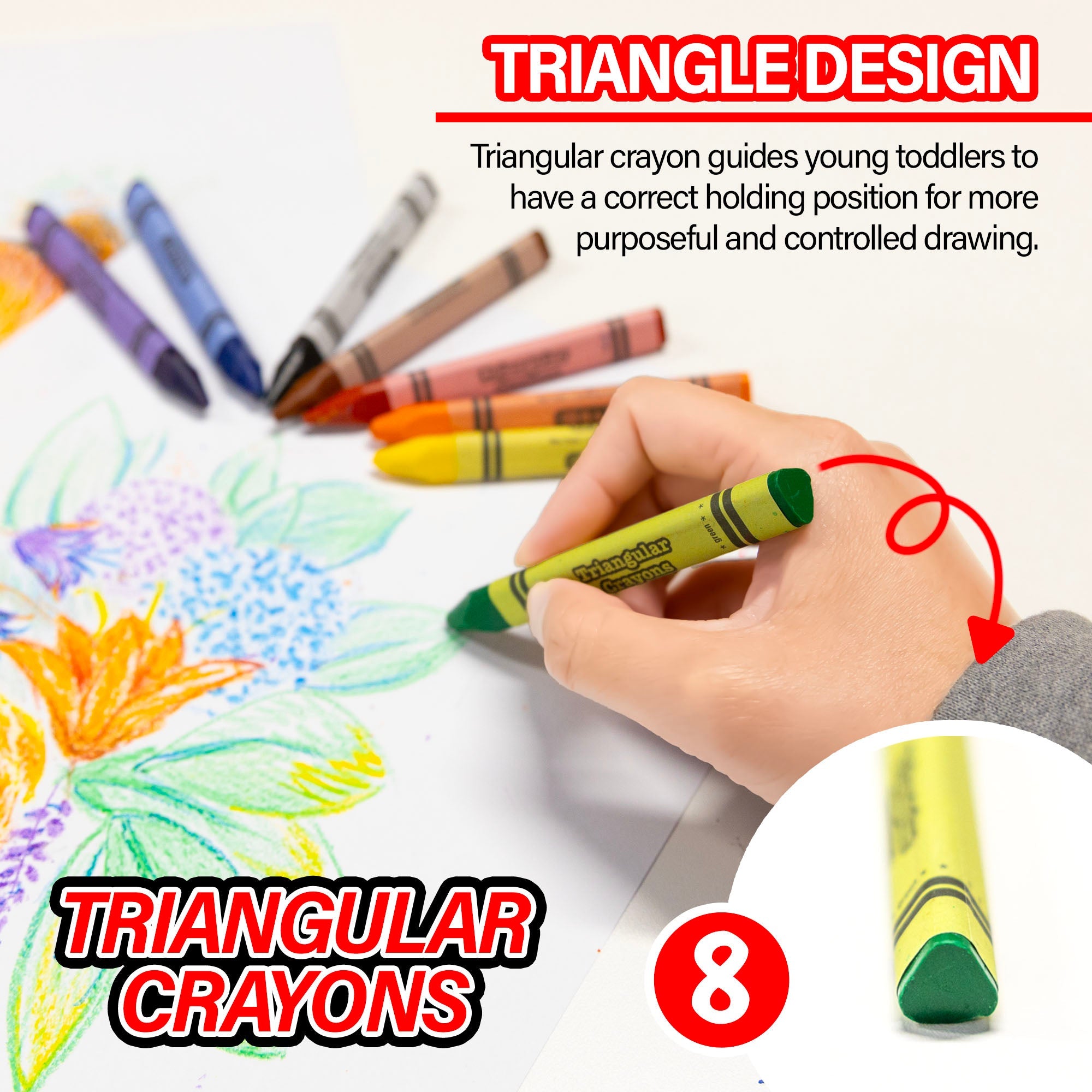 Premium Jumbo Triangle Crayons 8 Color
