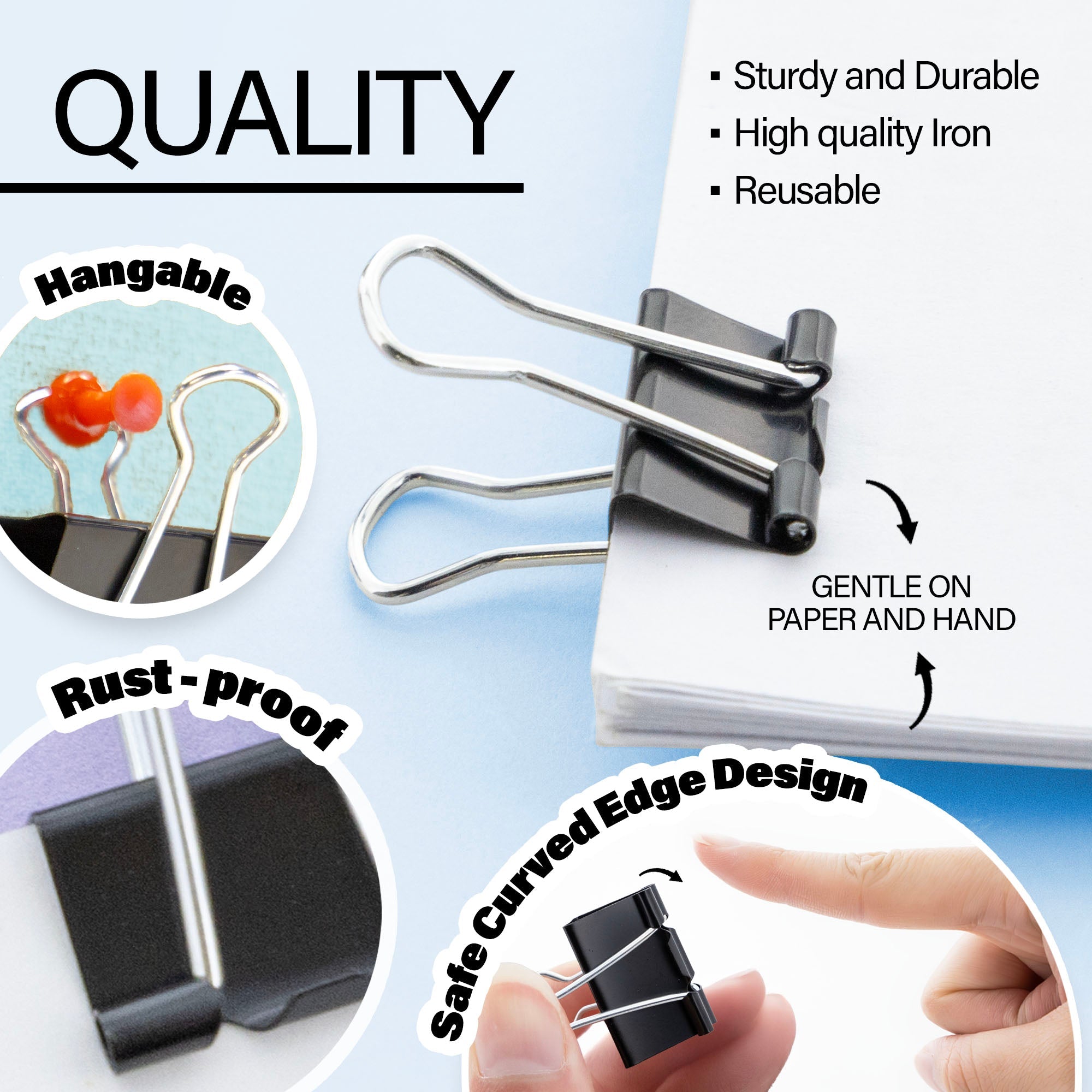 Small 3/4" (19mm) Black Binder Clip (20/Pack)