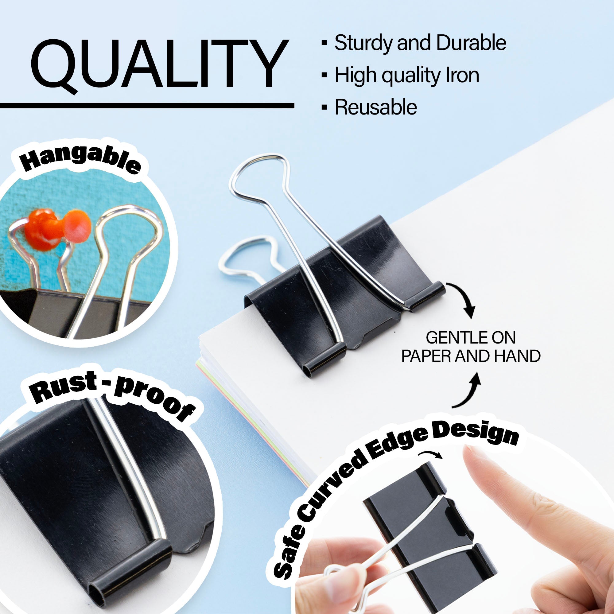 Large 2" (51mm) Black Binder Clip (4/Pack)