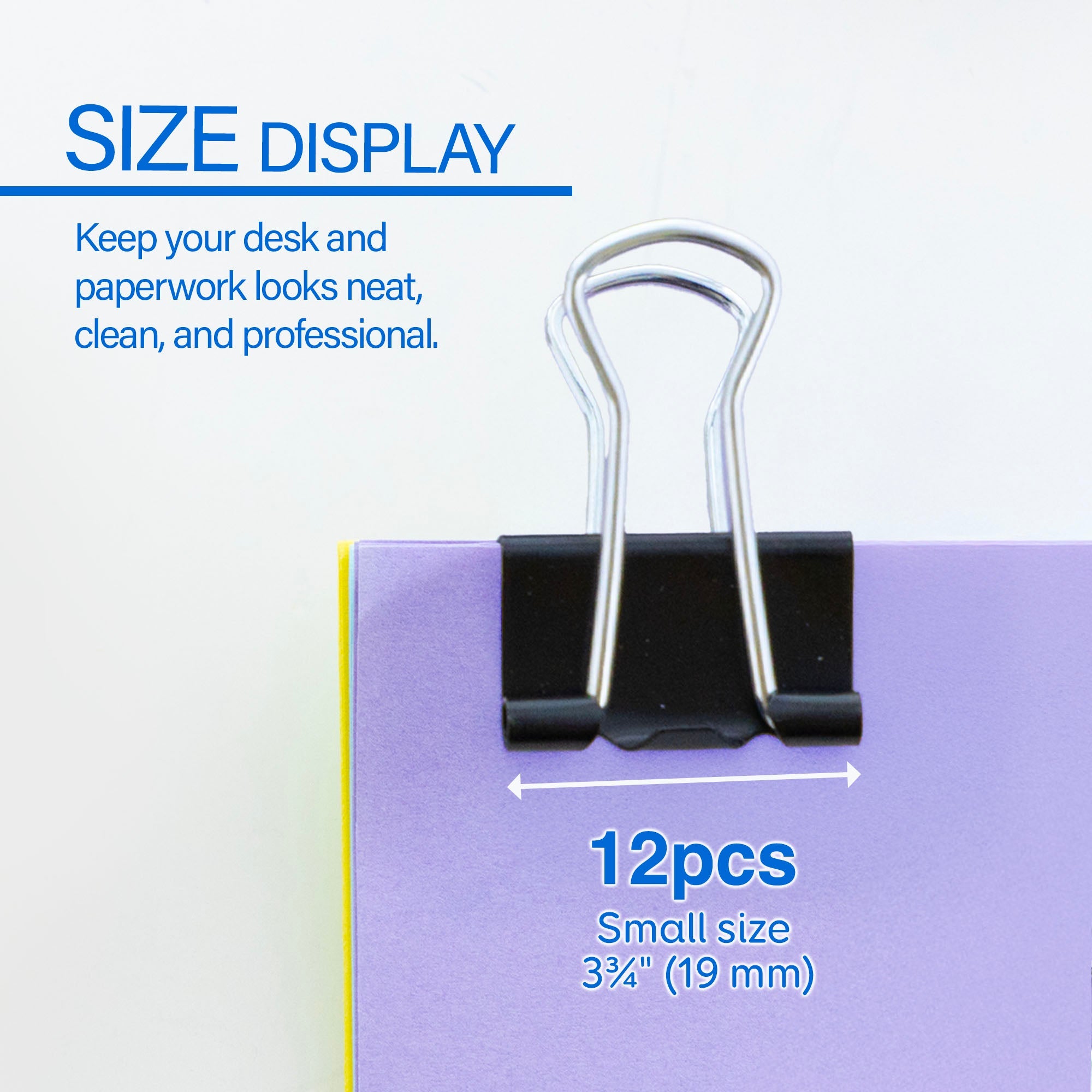 Small 3/4" (19mm) Black Binder Clip (12/Pack)