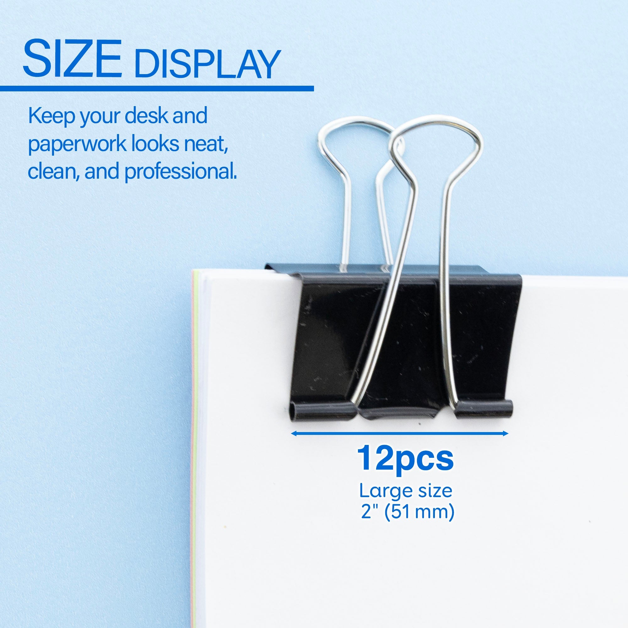 Large 2" (51mm) Black Binder Clip (12/Pack)