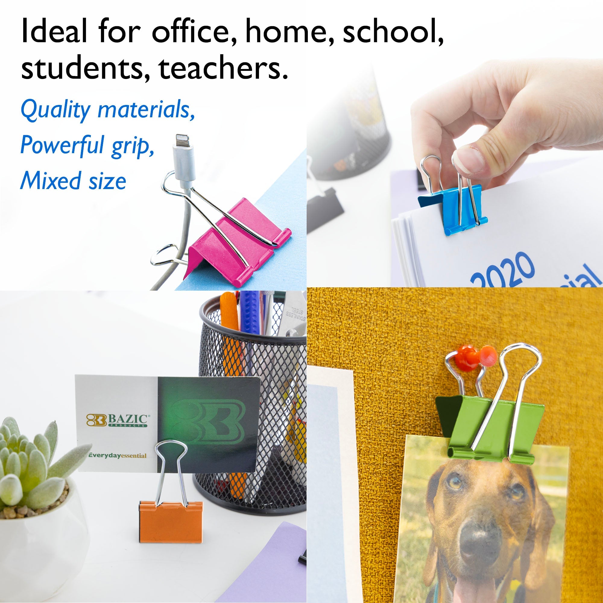 Large 2" (51mm) Assorted Color Binder Clip (4/Pack)