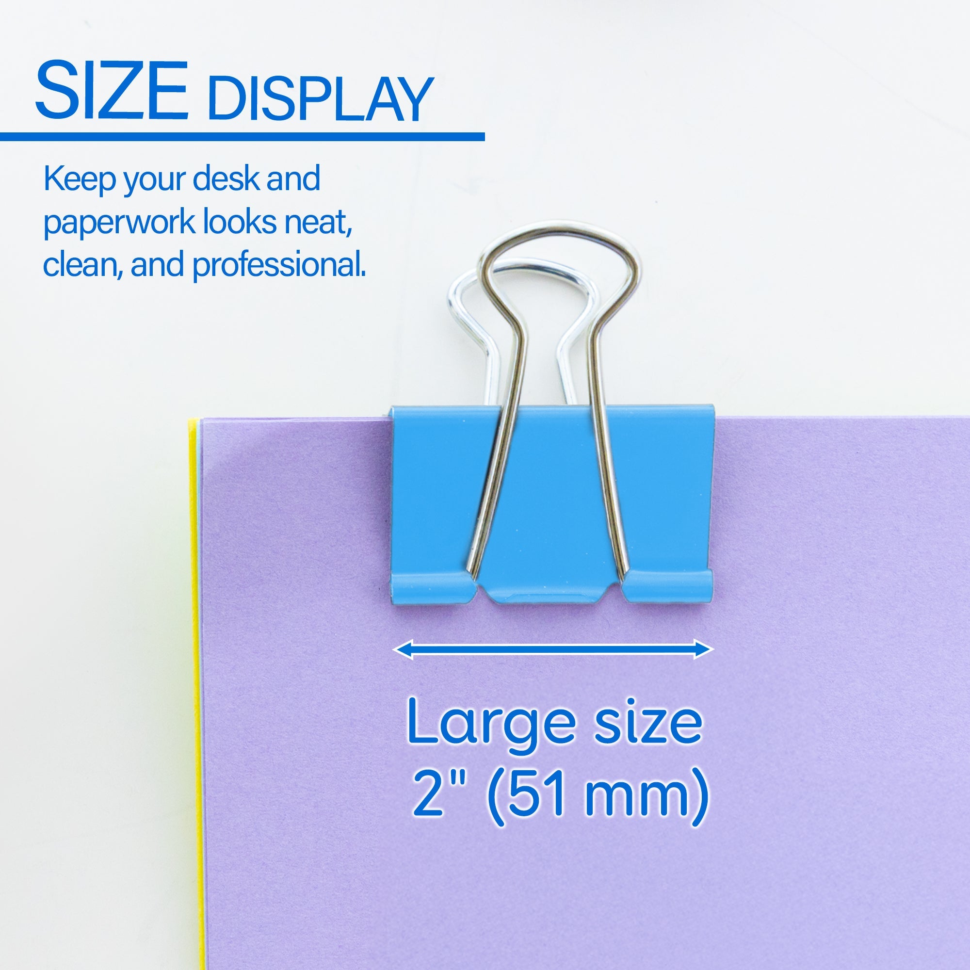 Large 2" (51mm) Assorted Color Binder Clip (4/Pack)