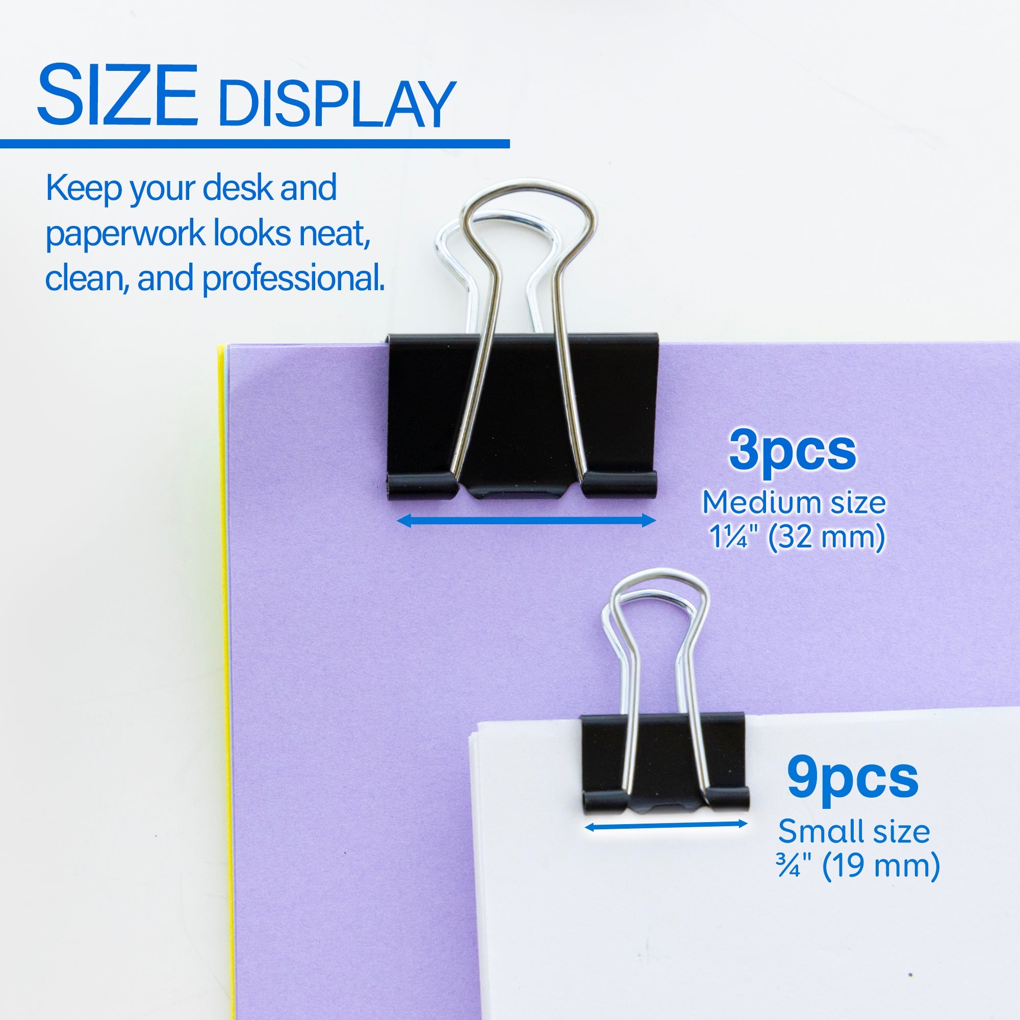 Assorted Size Black Binder Clip (12/Pack)