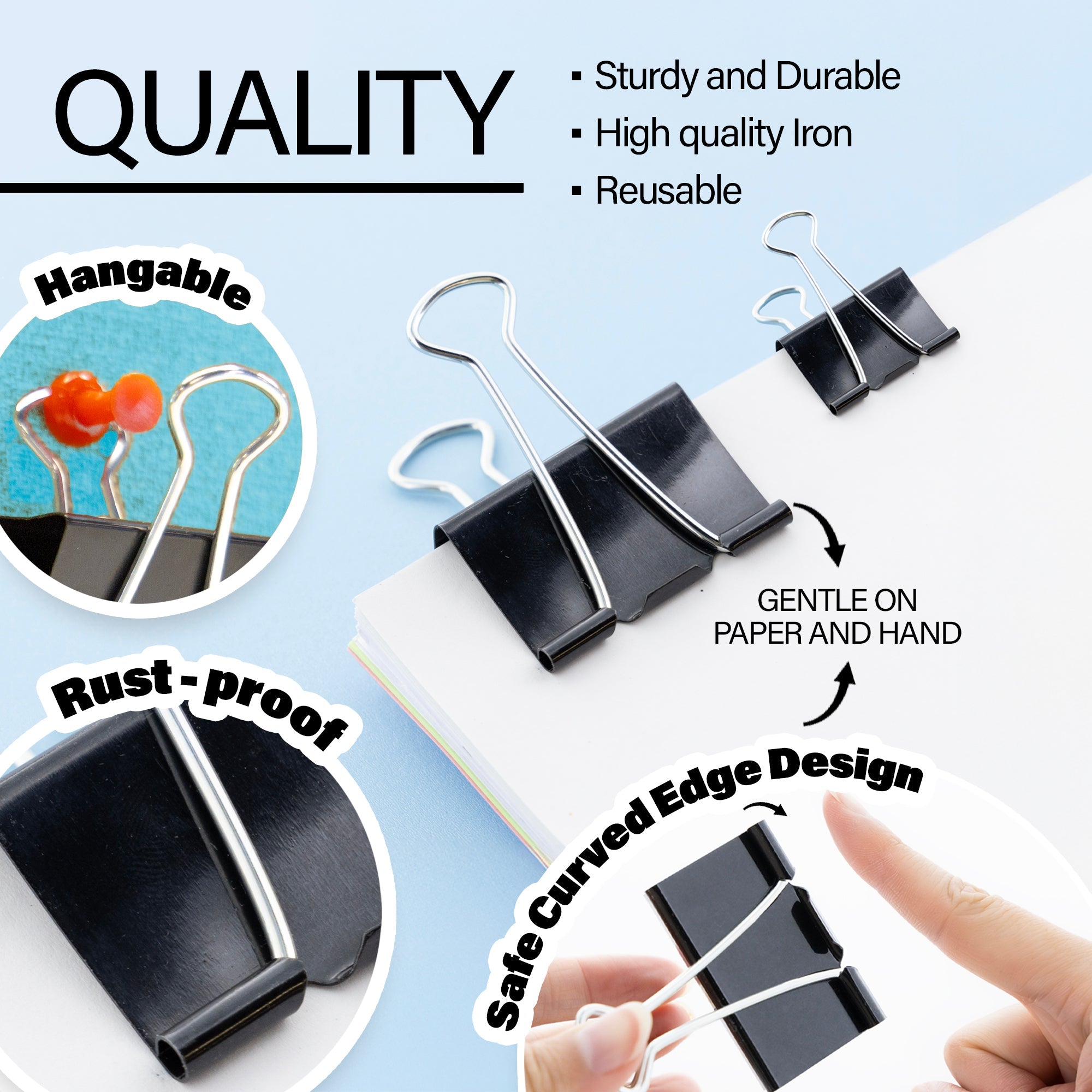 Assorted Size Black Binder Clip (12/Pack)