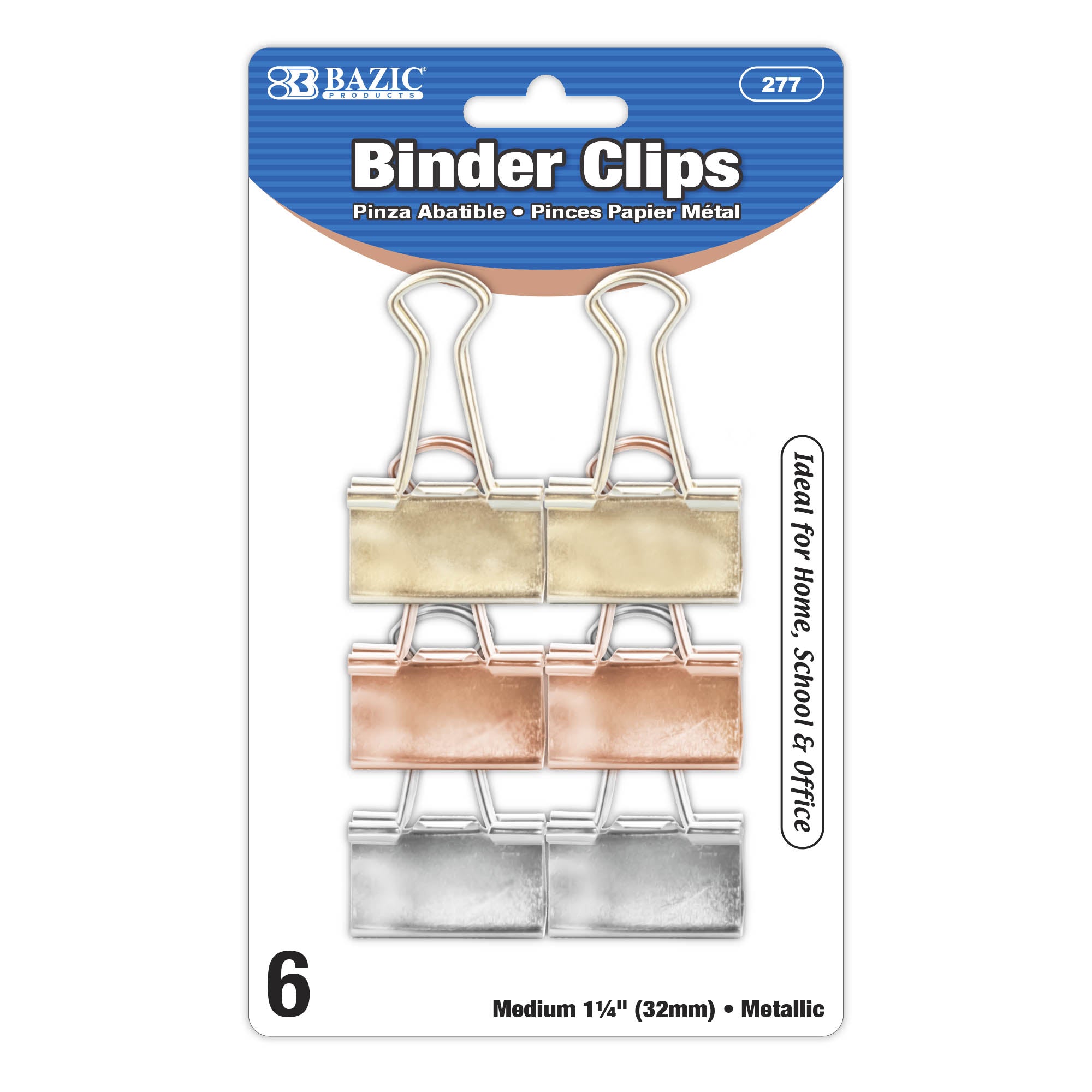 Medium 1 1/4" (32mm) Assorted Color Metallic Binder Clip (6/Pack)