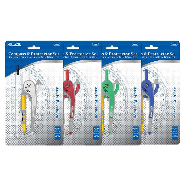 Scale-Arm Compass w/ #2 Wood Pencil & 6" Clear Protractor Set